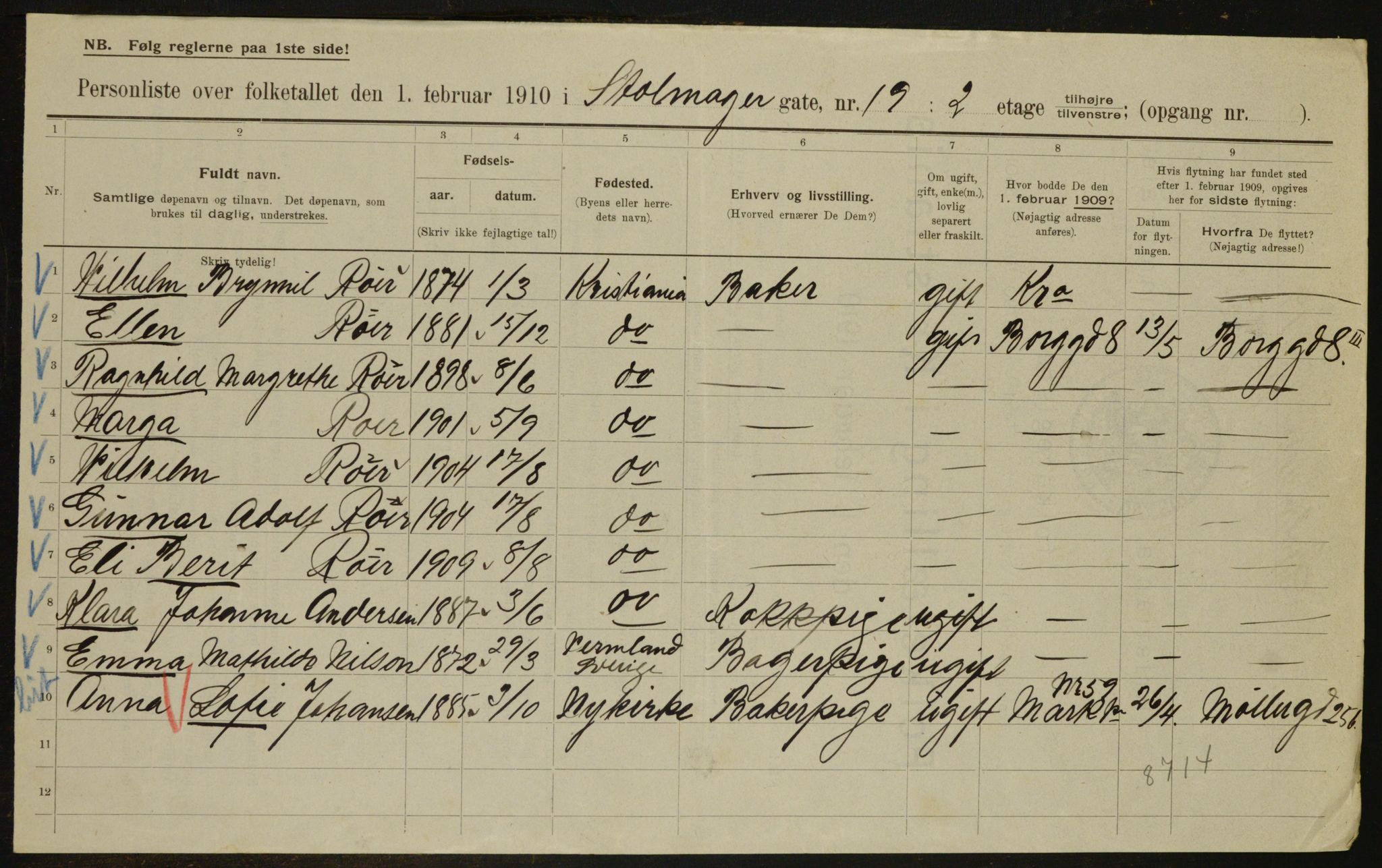 OBA, Municipal Census 1910 for Kristiania, 1910, p. 97698