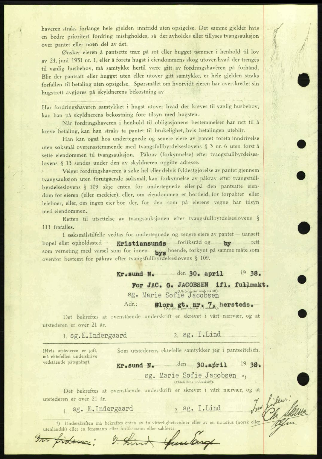 Kristiansund byfogd, SAT/A-4587/A/27: Mortgage book no. 31, 1938-1939, Diary no: : 315/1938