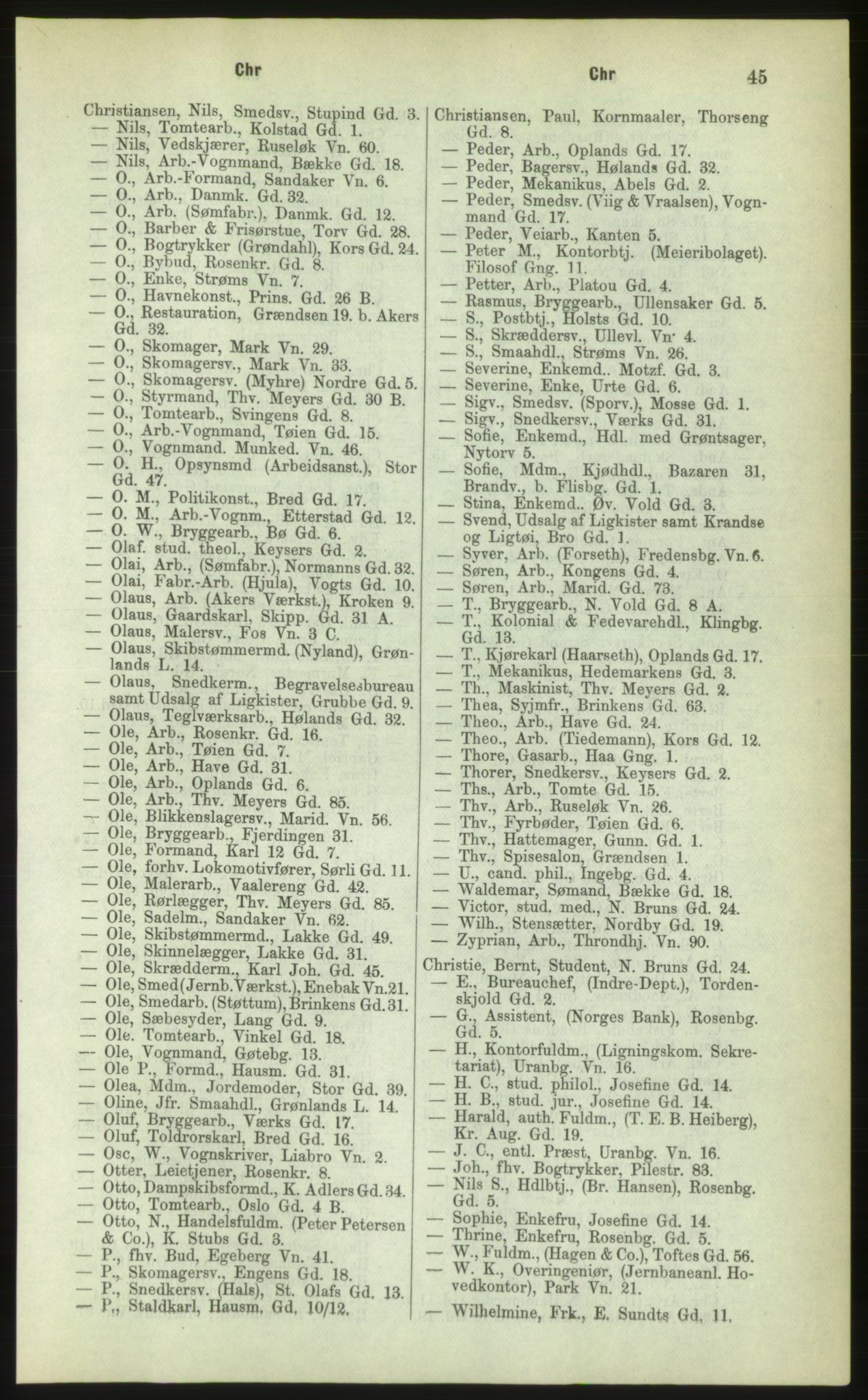Kristiania/Oslo adressebok, PUBL/-, 1883, p. 45