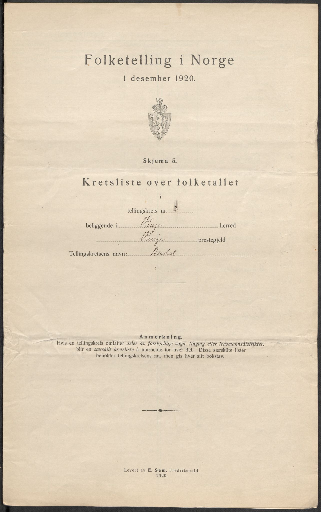 SAKO, 1920 census for Vinje, 1920, p. 15