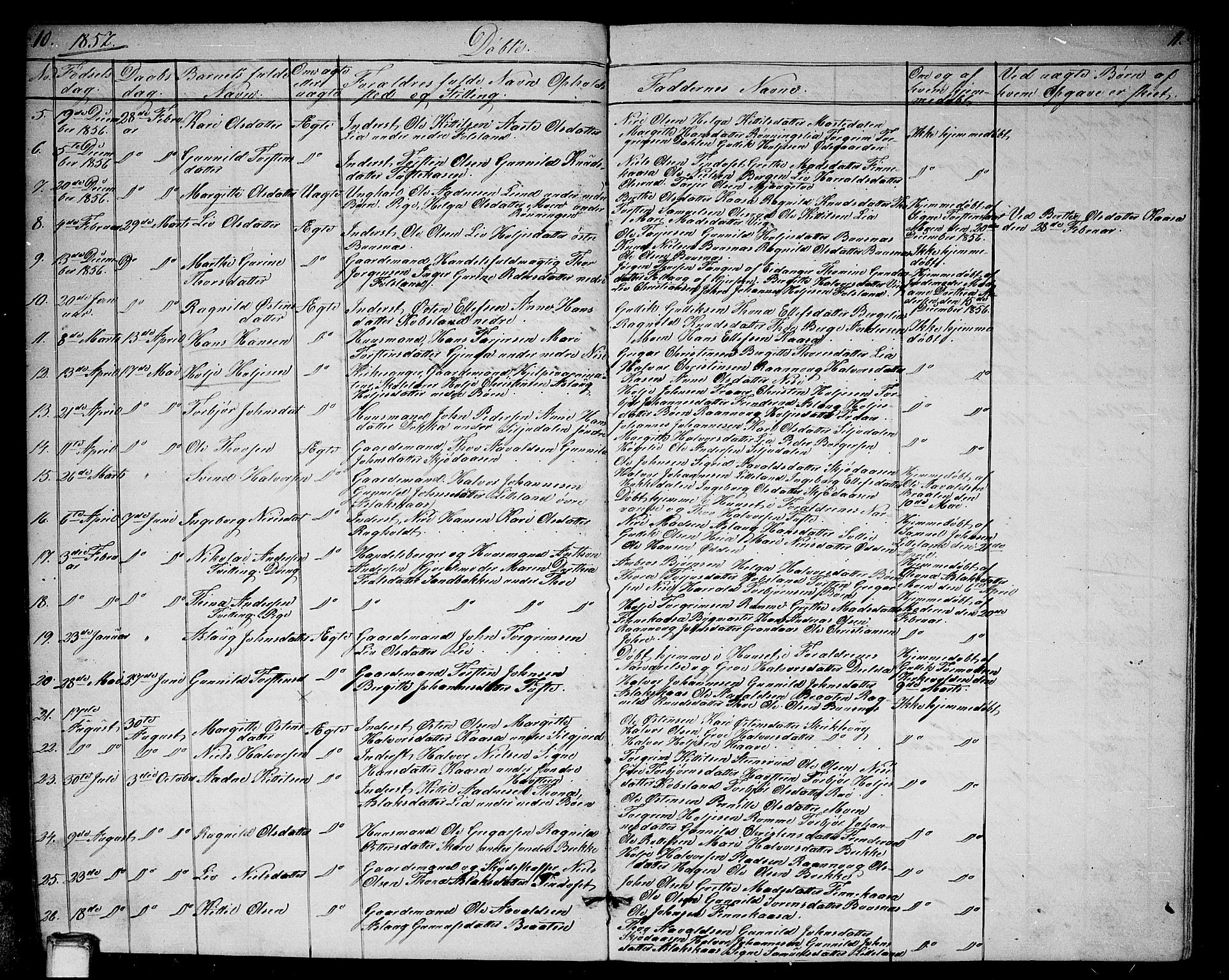 Gransherad kirkebøker, SAKO/A-267/G/Ga/L0002: Parish register (copy) no. I 2, 1854-1886, p. 10-11