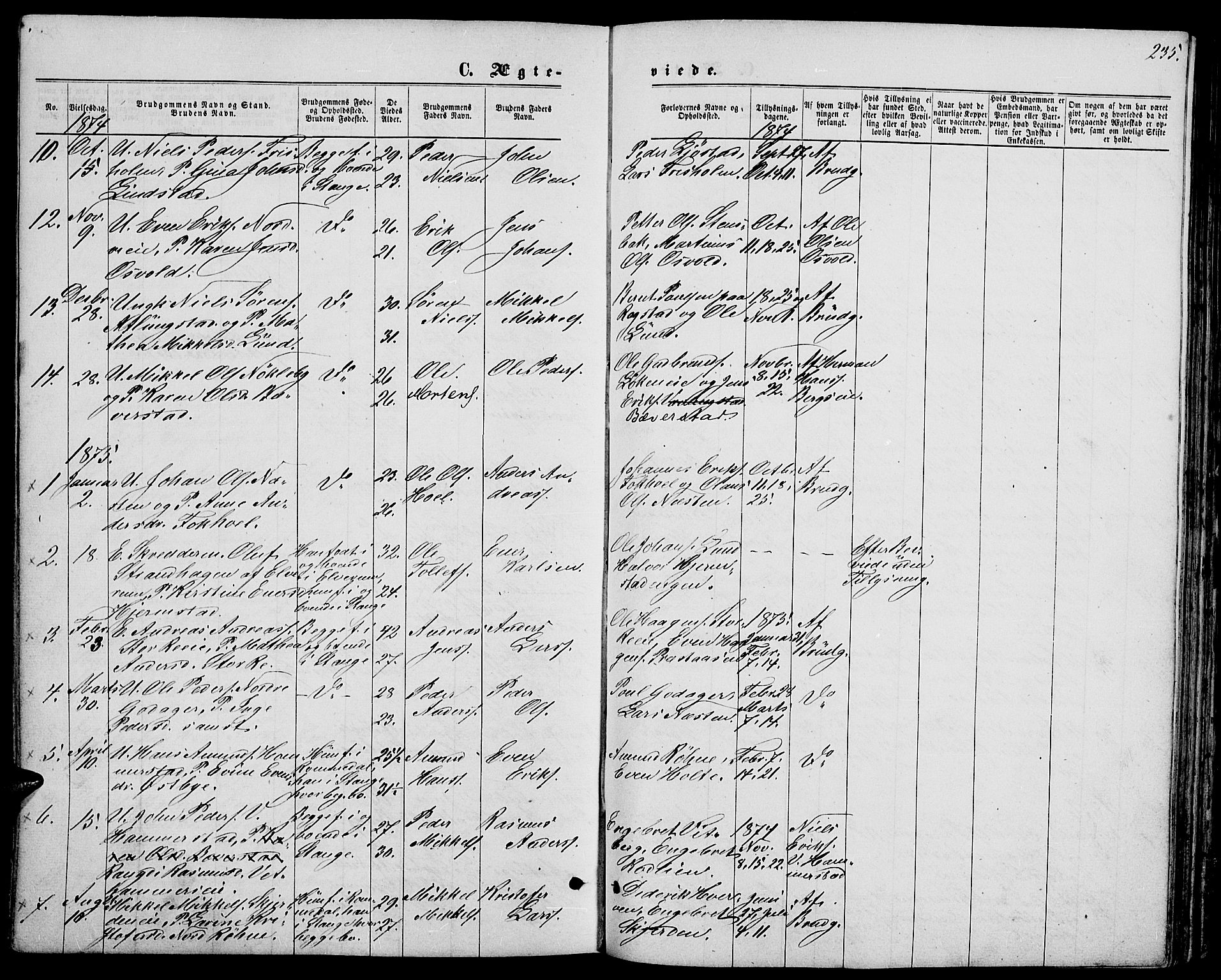 Stange prestekontor, SAH/PREST-002/L/L0006: Parish register (copy) no. 6, 1864-1882, p. 235