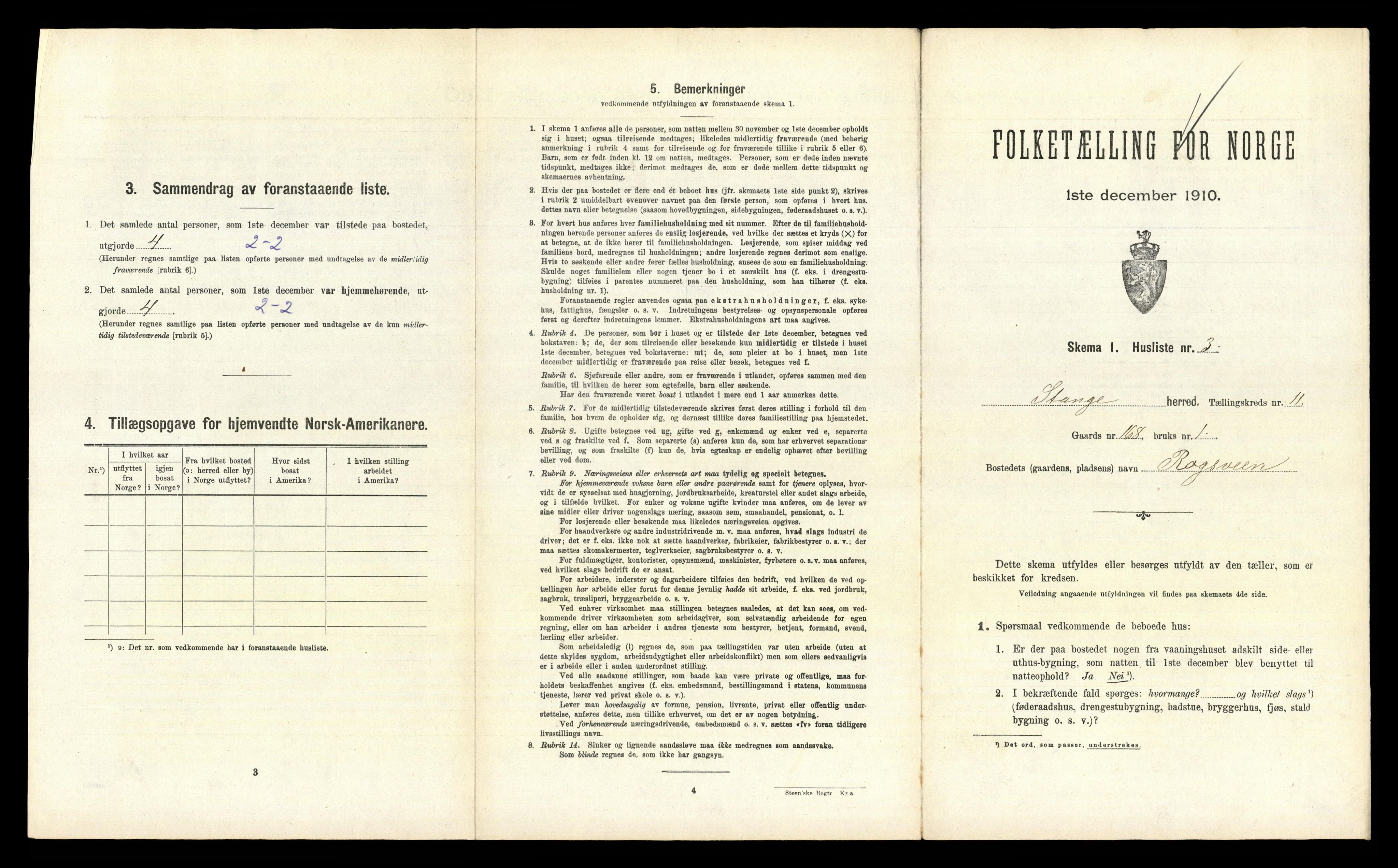 RA, 1910 census for Stange, 1910, p. 2058