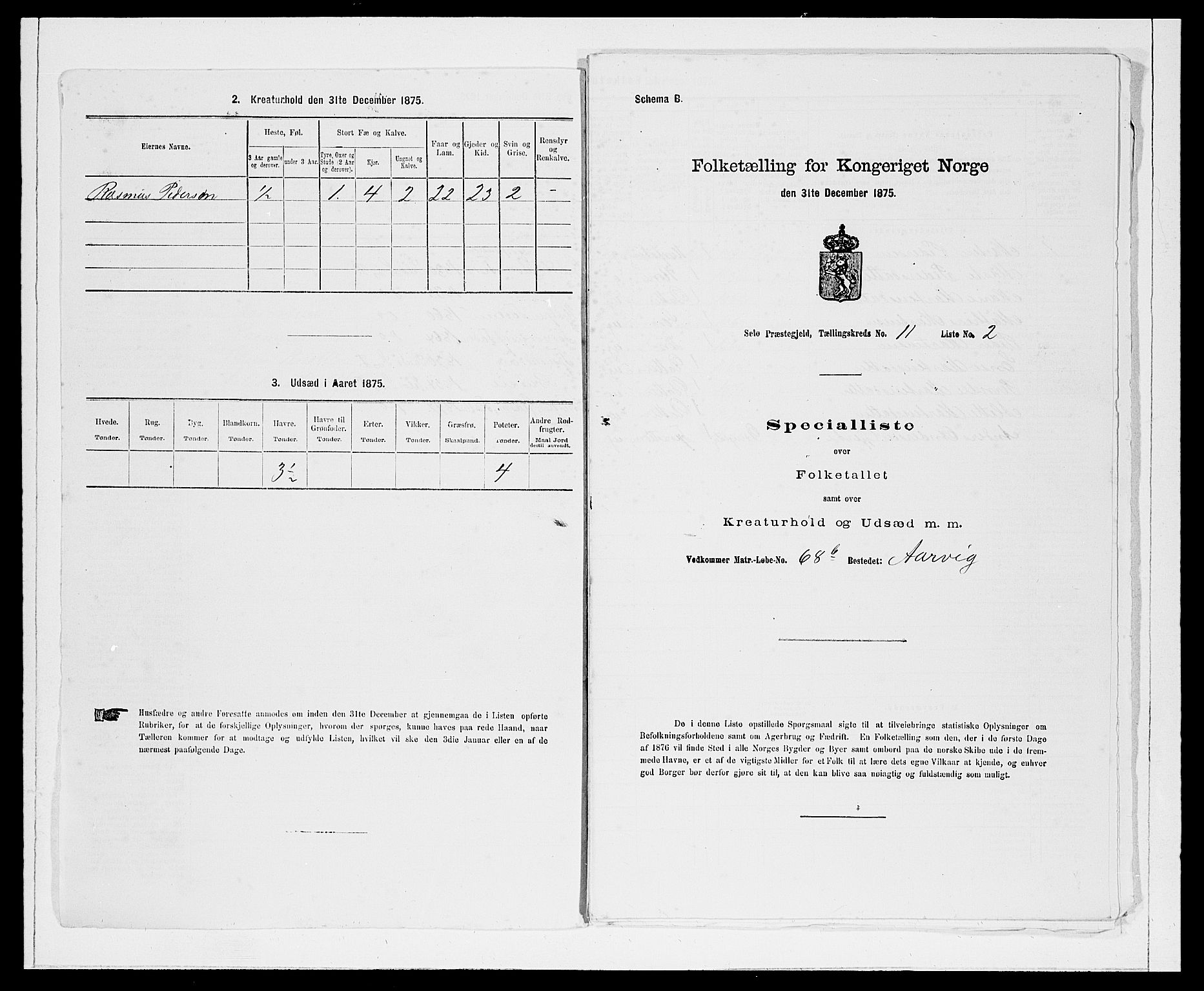 SAB, 1875 Census for 1441P Selje, 1875, p. 1380