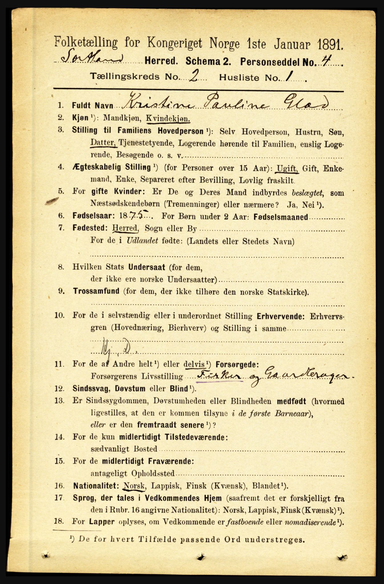 RA, 1891 census for 1870 Sortland, 1891, p. 987