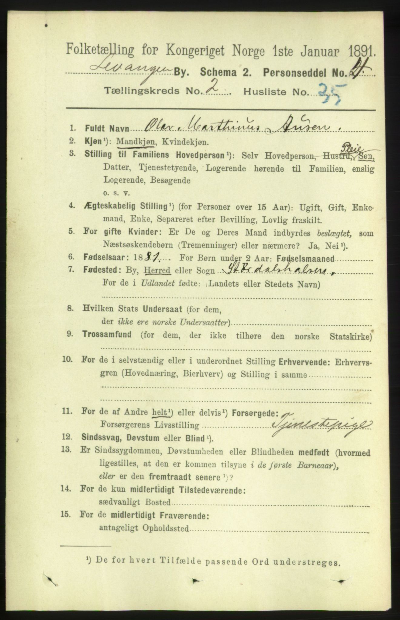 RA, 1891 census for 1701 Levanger, 1891, p. 764