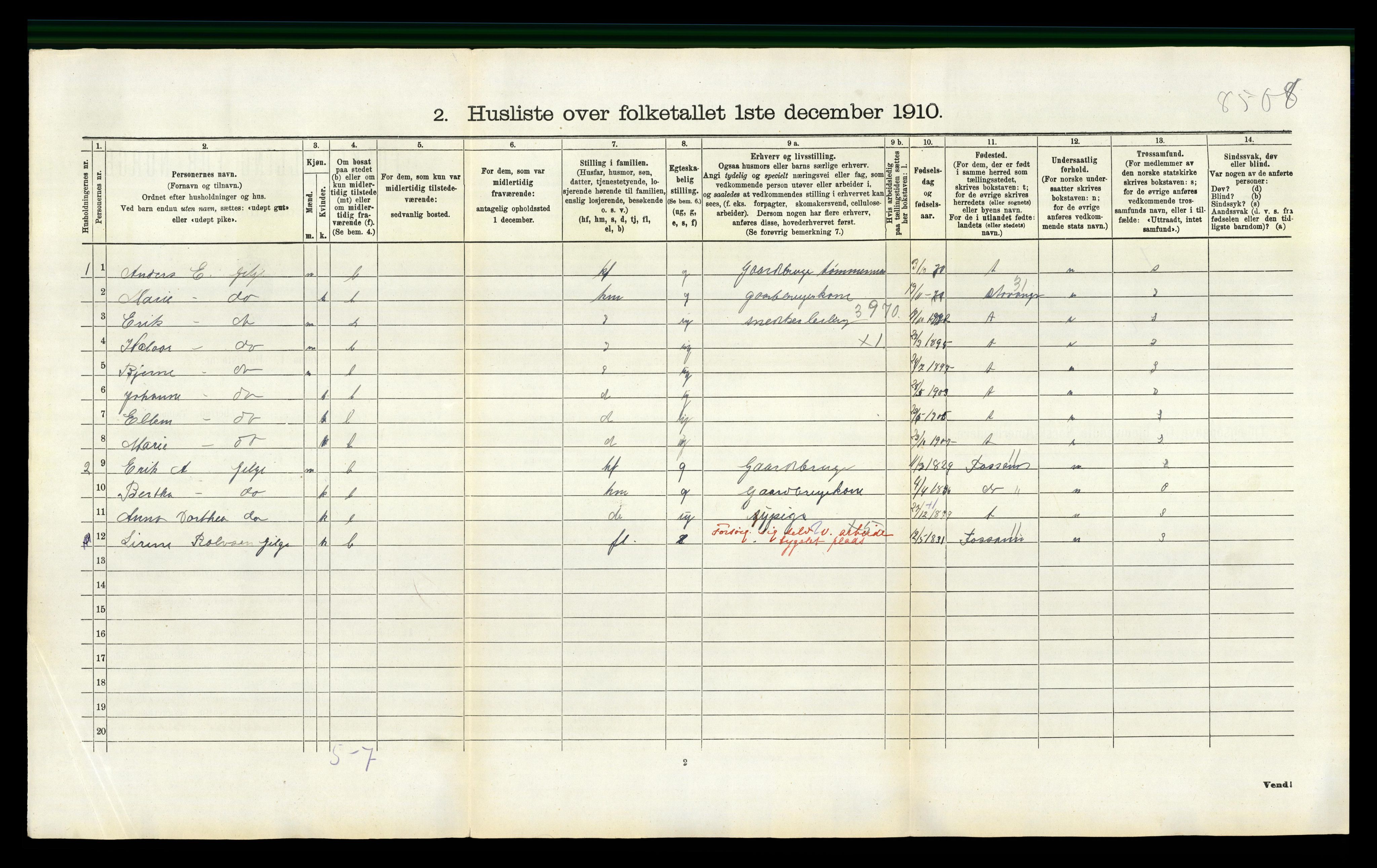 RA, 1910 census for Hetland, 1910, p. 1174