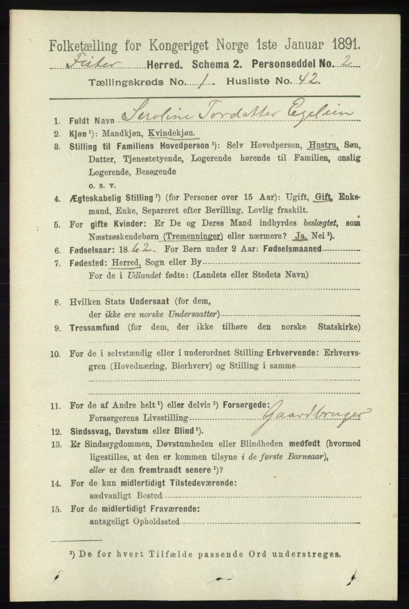 RA, 1891 census for 1132 Fister, 1891, p. 275