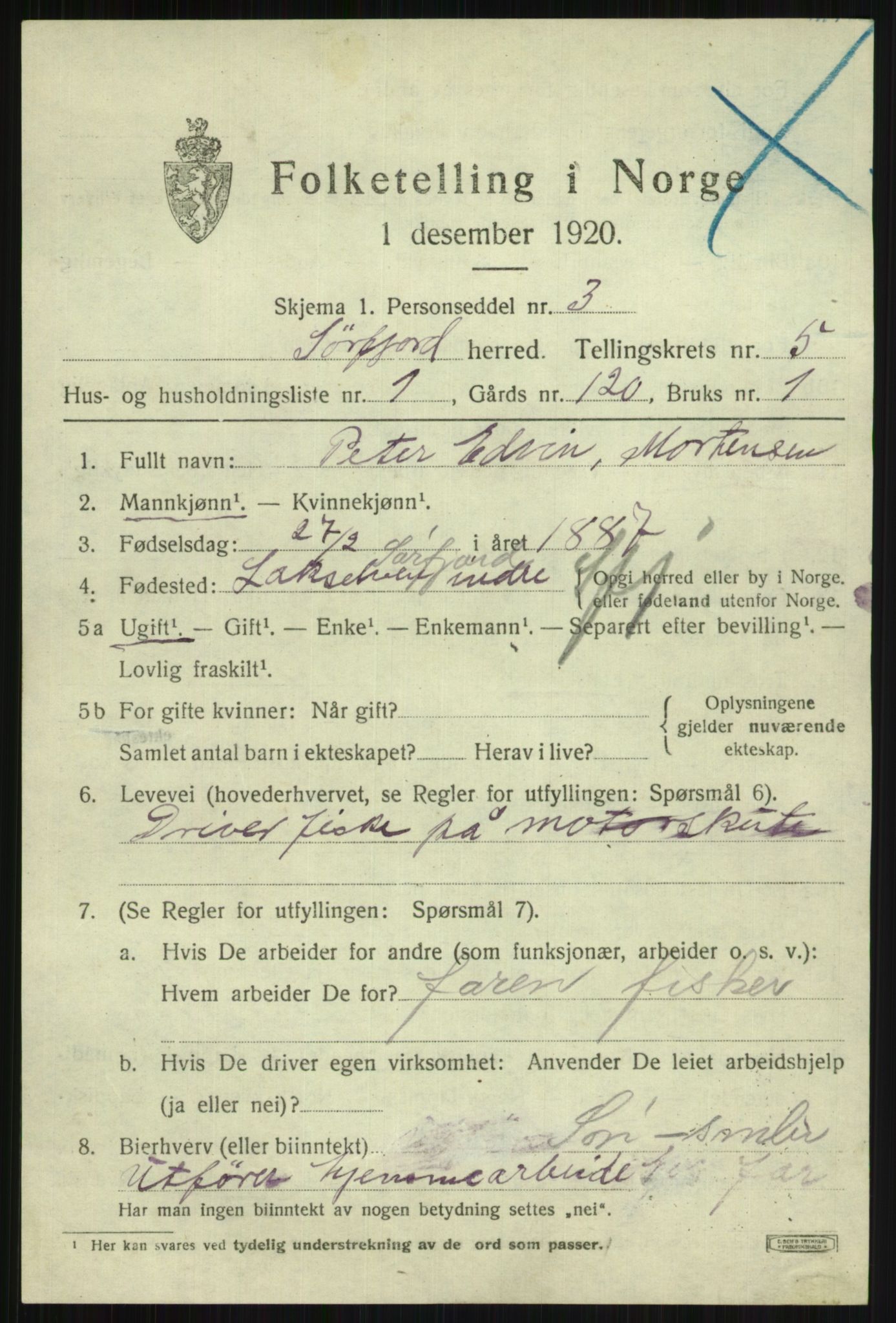 SATØ, 1920 census for Sørfjord, 1920, p. 1844