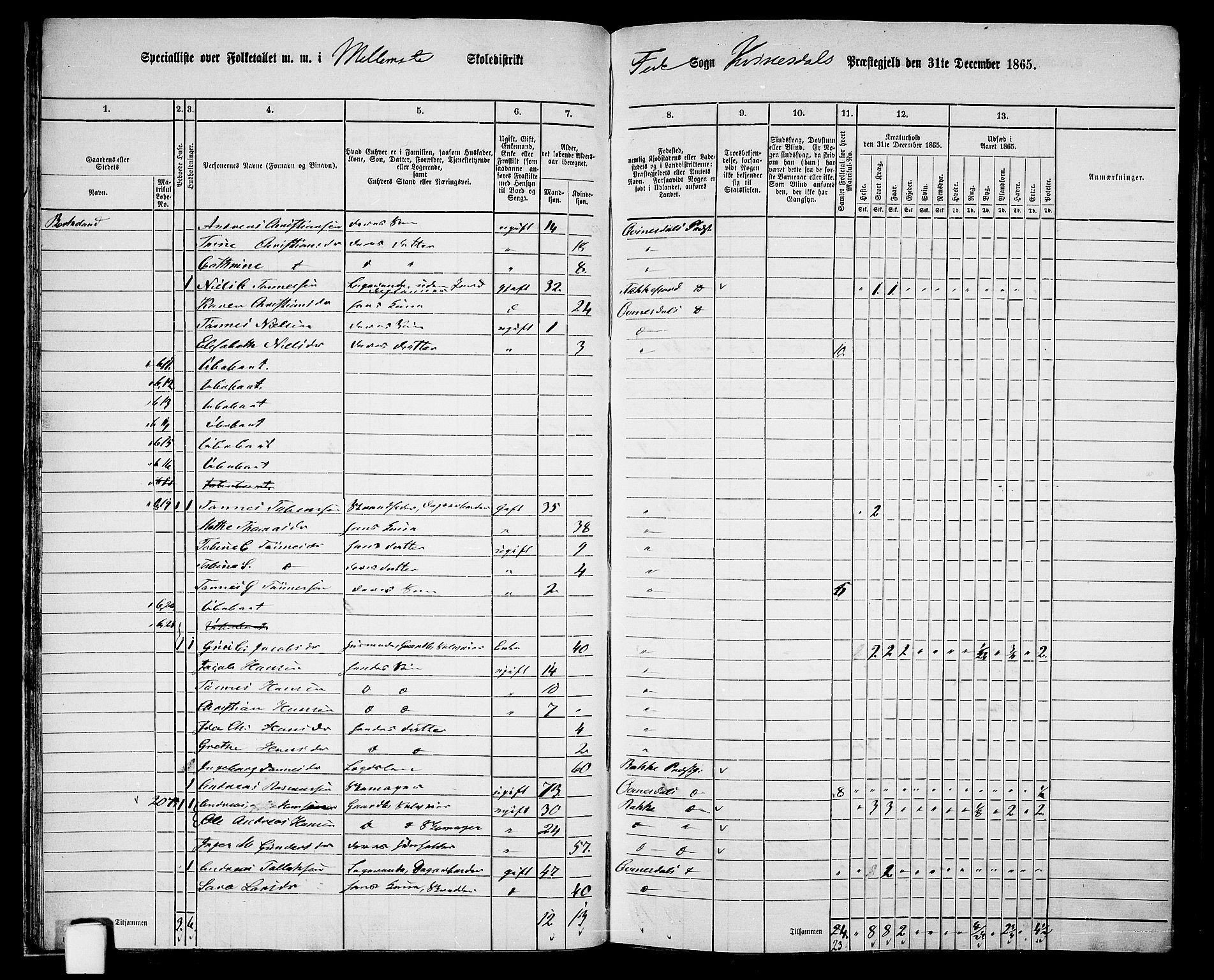 RA, 1865 census for Kvinesdal, 1865, p. 37