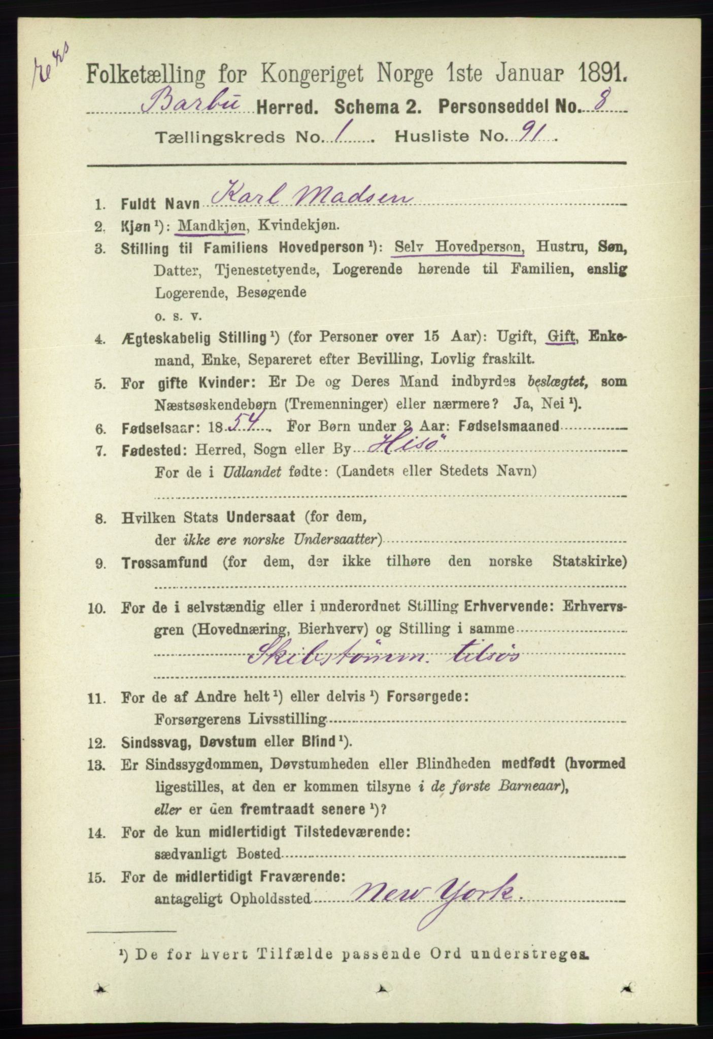 RA, Census 1891 for Nedenes amt: Gjenparter av personsedler for beslektede ektefeller, menn, 1891, p. 510