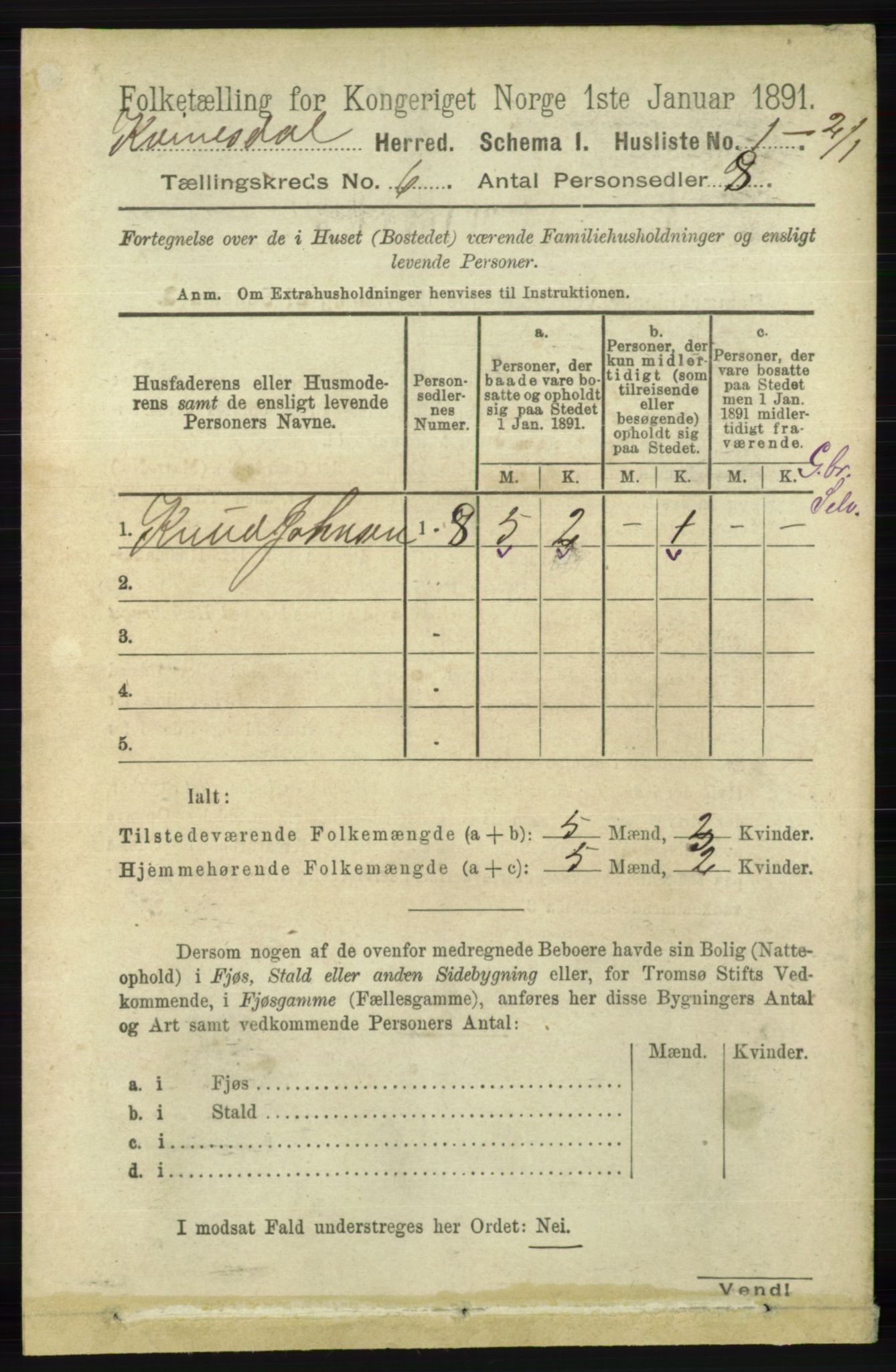 RA, 1891 census for 1037 Kvinesdal, 1891, p. 2050