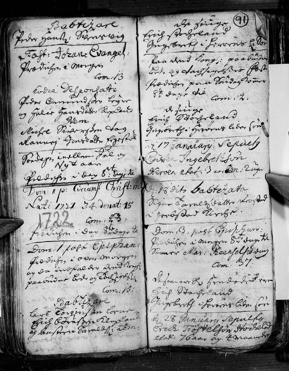 Søgne sokneprestkontor, SAK/1111-0037/F/Fa/Fab/L0001: Parish register (official) no. A 1, 1716-1740, p. 91