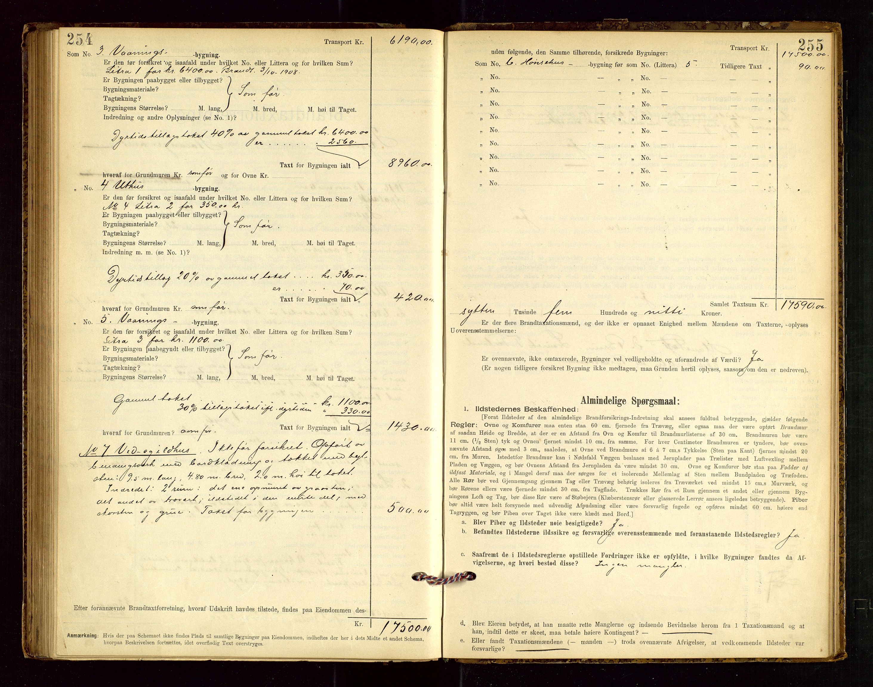 Tysvær lensmannskontor, AV/SAST-A-100192/Gob/L0001: "Brandtaxationsprotokol for Tysvær Lensmandsdistrikt Ryfylke Fogderi", 1894-1916, p. 254-255