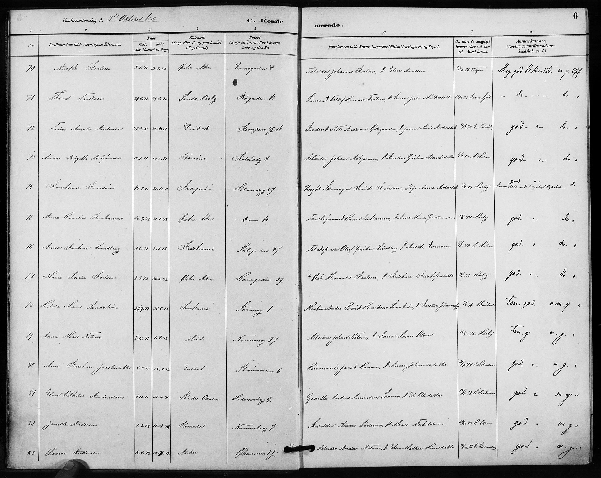 Kampen prestekontor Kirkebøker, SAO/A-10853/F/Fa/L0004: Parish register (official) no. I 4, 1885-1892, p. 6