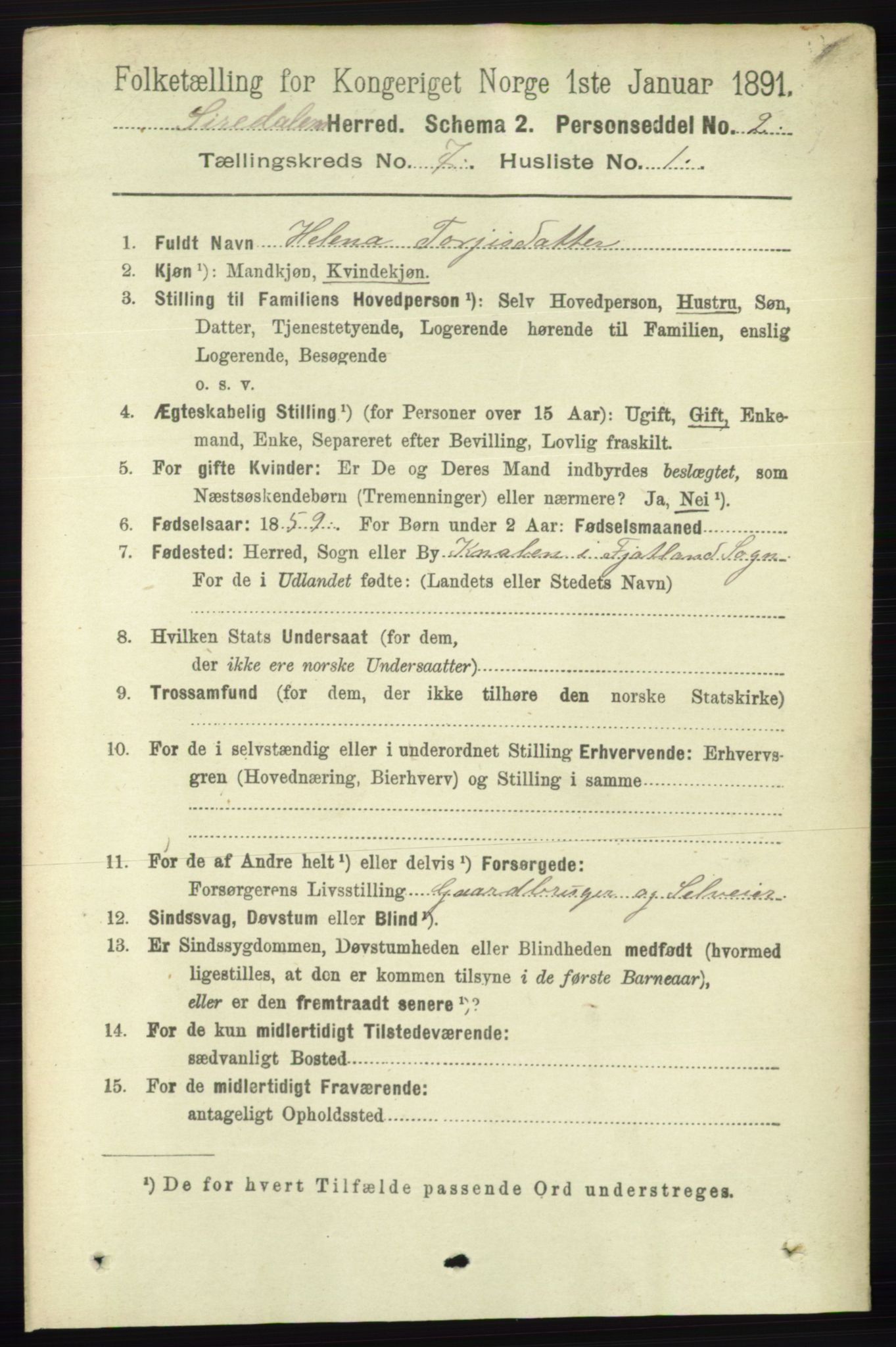 RA, 1891 census for 1046 Sirdal, 1891, p. 1954