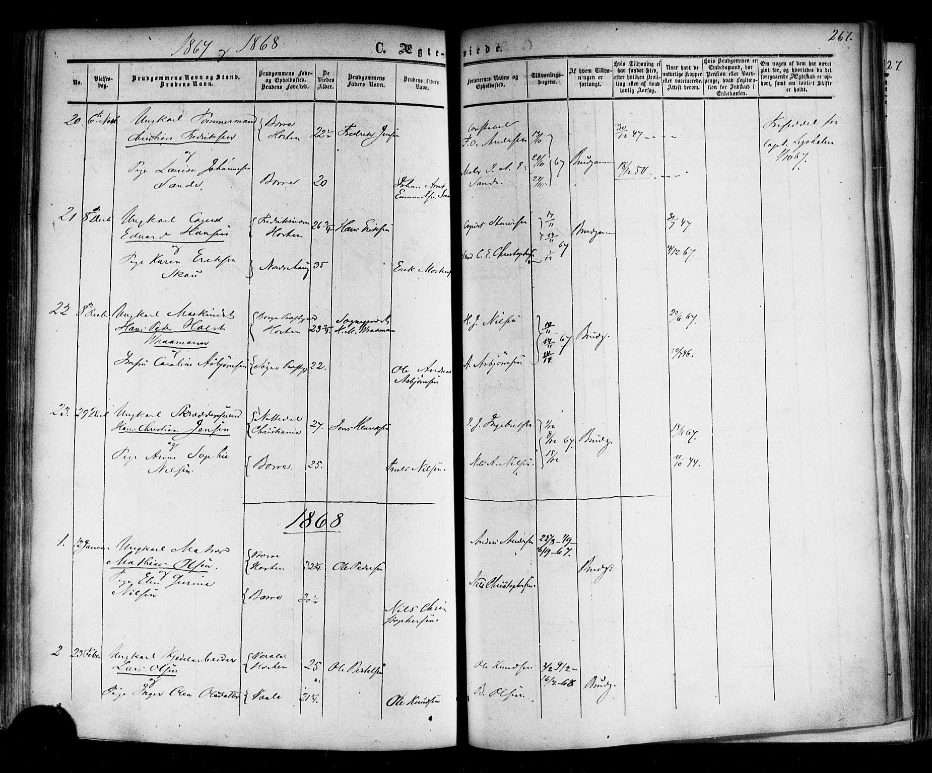 Horten kirkebøker, SAKO/A-348/F/Fa/L0001: Parish register (official) no. 1, 1855-1871, p. 267