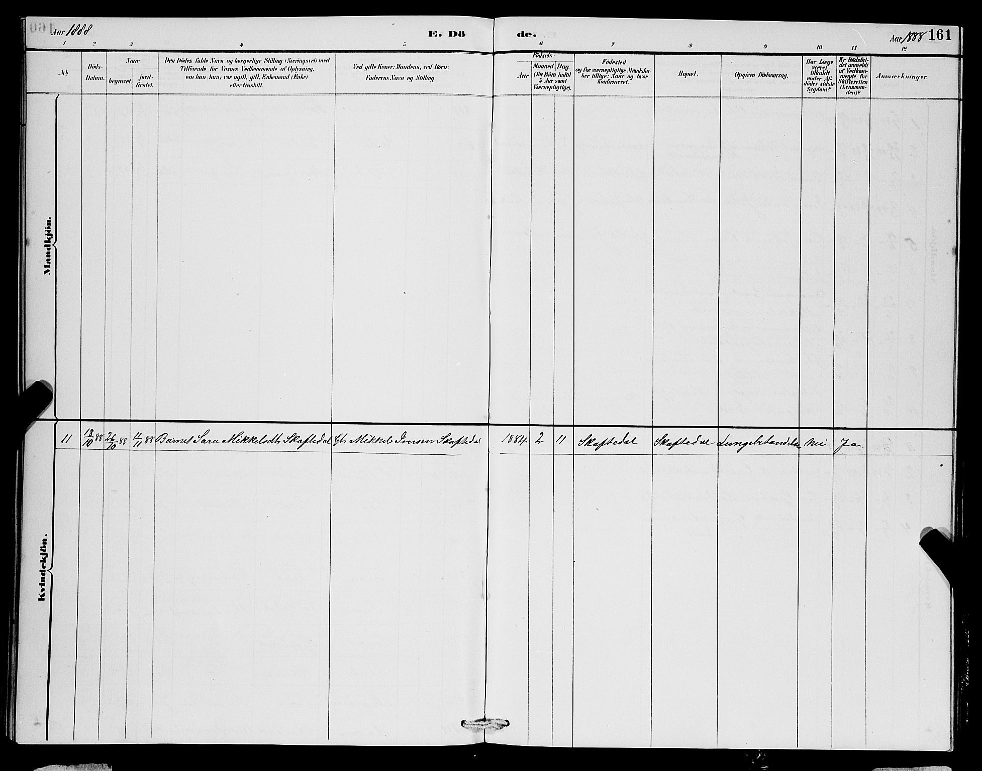 Ulvik sokneprestembete, AV/SAB-A-78801/H/Hab: Parish register (copy) no. B 3, 1884-1901, p. 161