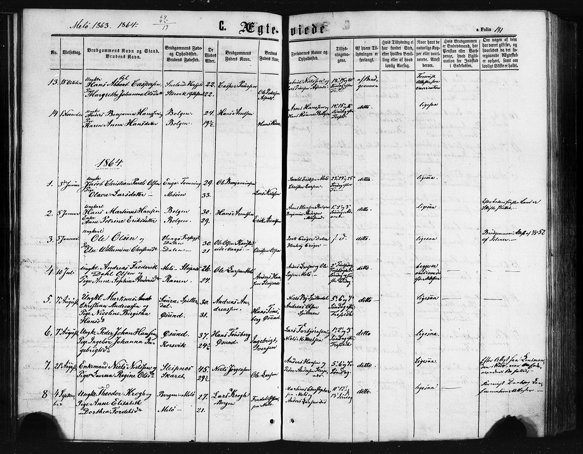 Ministerialprotokoller, klokkerbøker og fødselsregistre - Nordland, SAT/A-1459/841/L0607: Parish register (official) no. 841A11 /2, 1863-1877, p. 131
