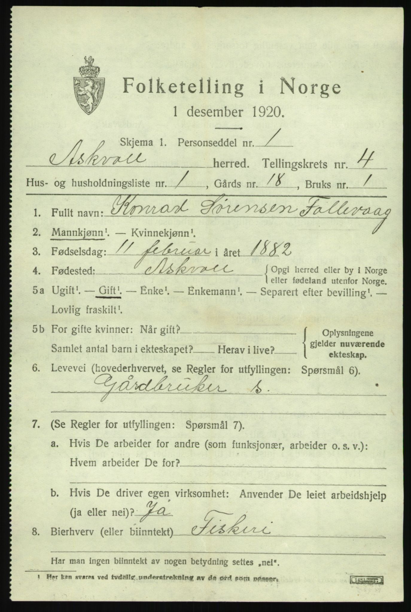 SAB, 1920 census for Askvoll, 1920, p. 2412