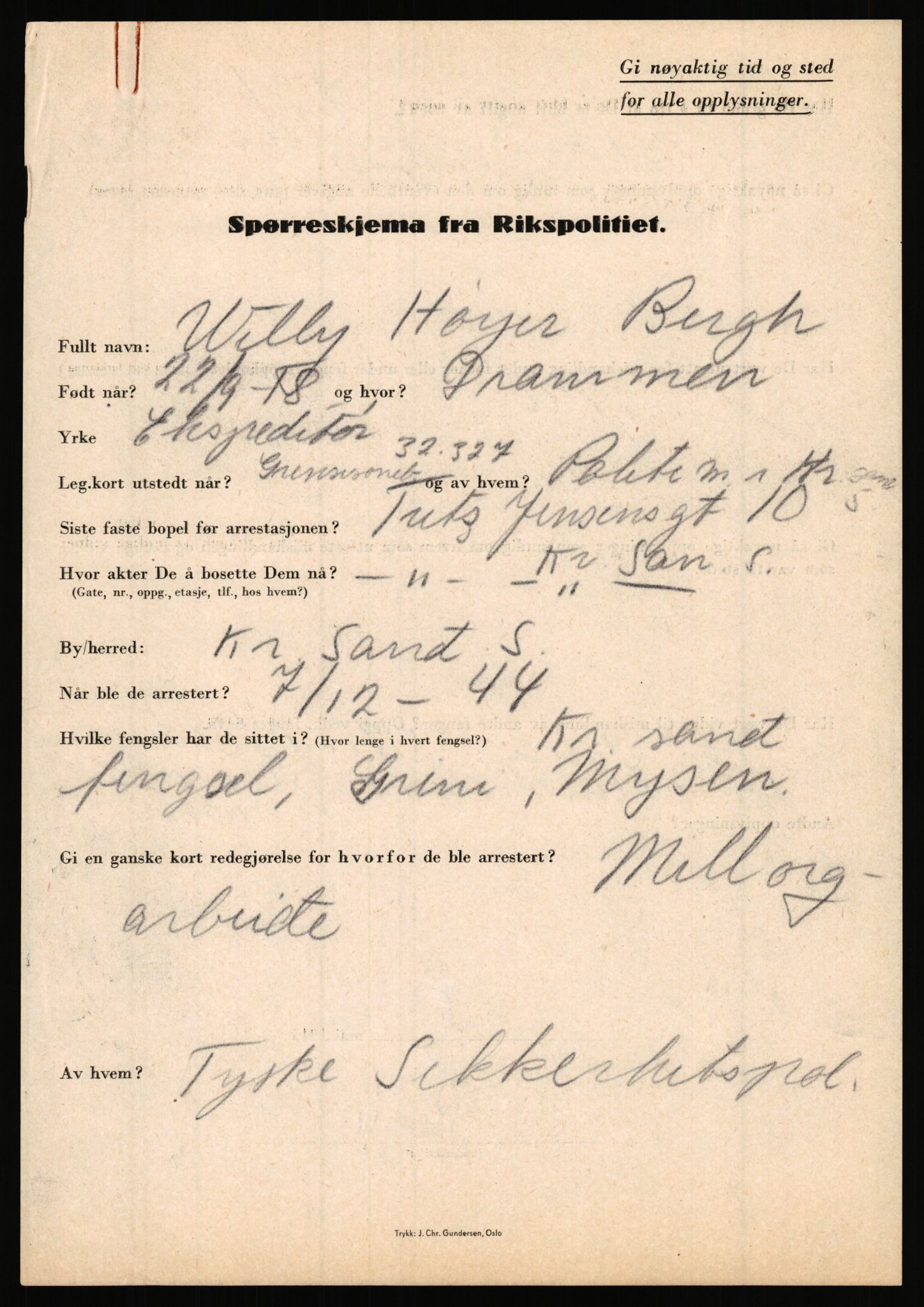 Rikspolitisjefen, AV/RA-S-1560/L/L0002: Berg, Alf - Bråthen, Thorleif, 1940-1945, p. 127