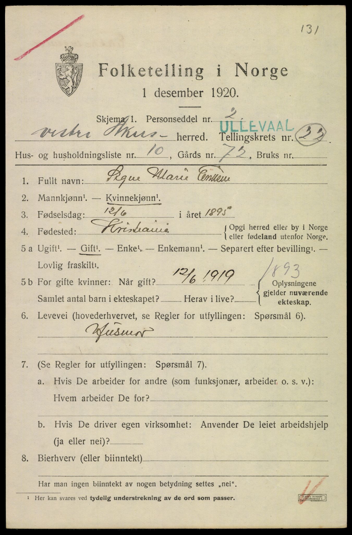 SAO, 1920 census for Aker, 1920, p. 125910