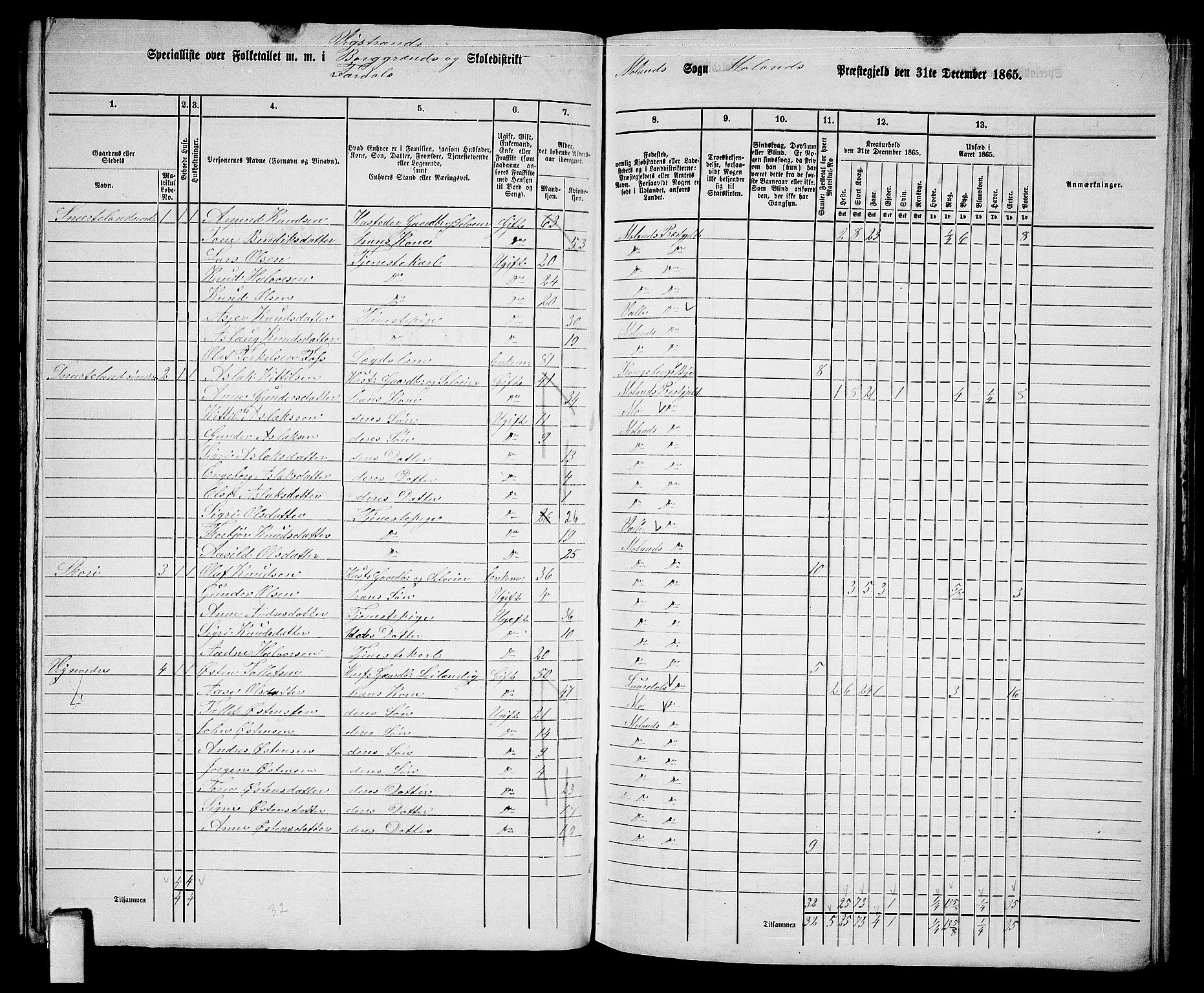 RA, 1865 census for Moland, 1865, p. 7