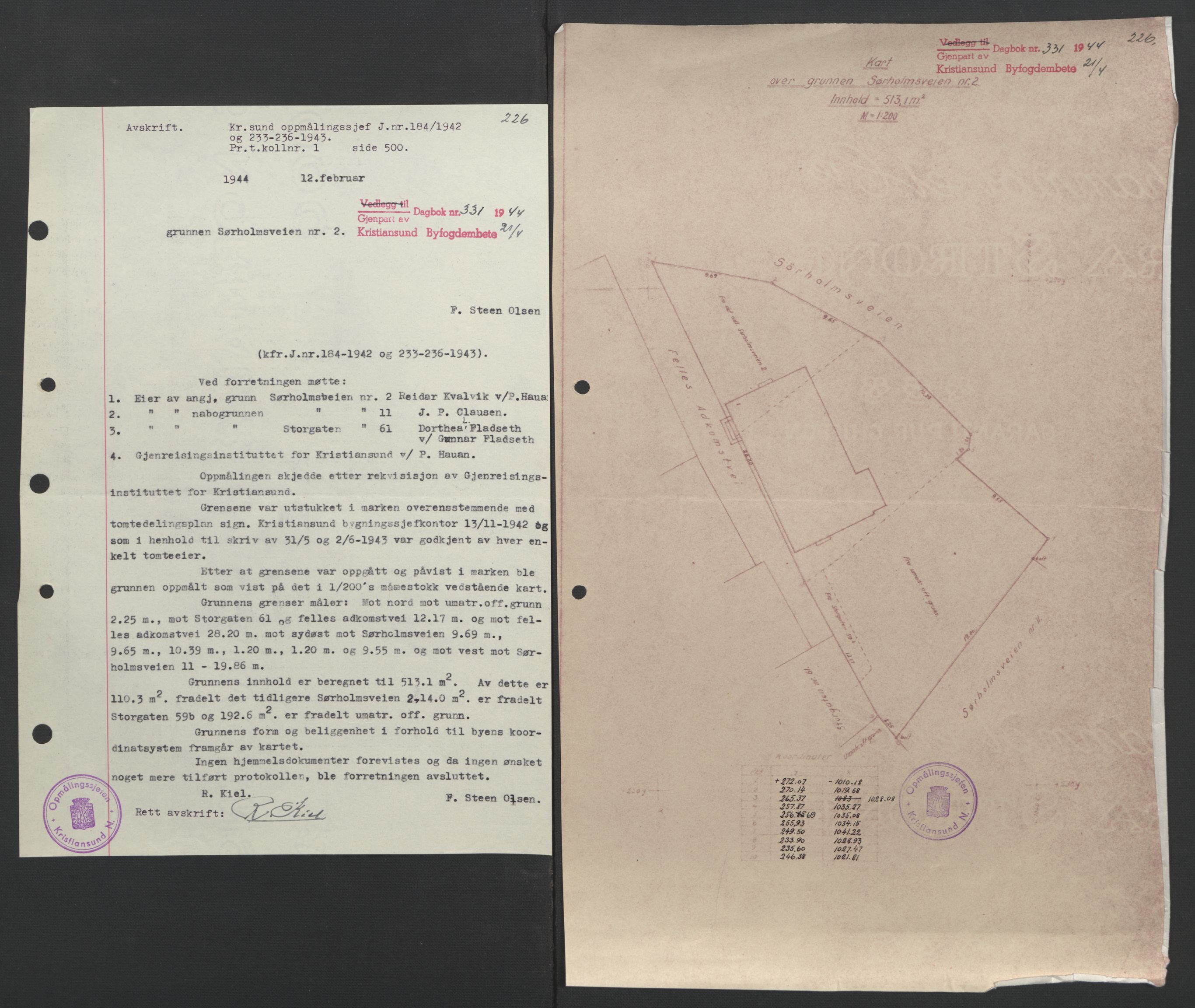 Kristiansund byfogd, AV/SAT-A-4587/A/27: Mortgage book no. 37, 1942-1945, Diary no: : 331/1944