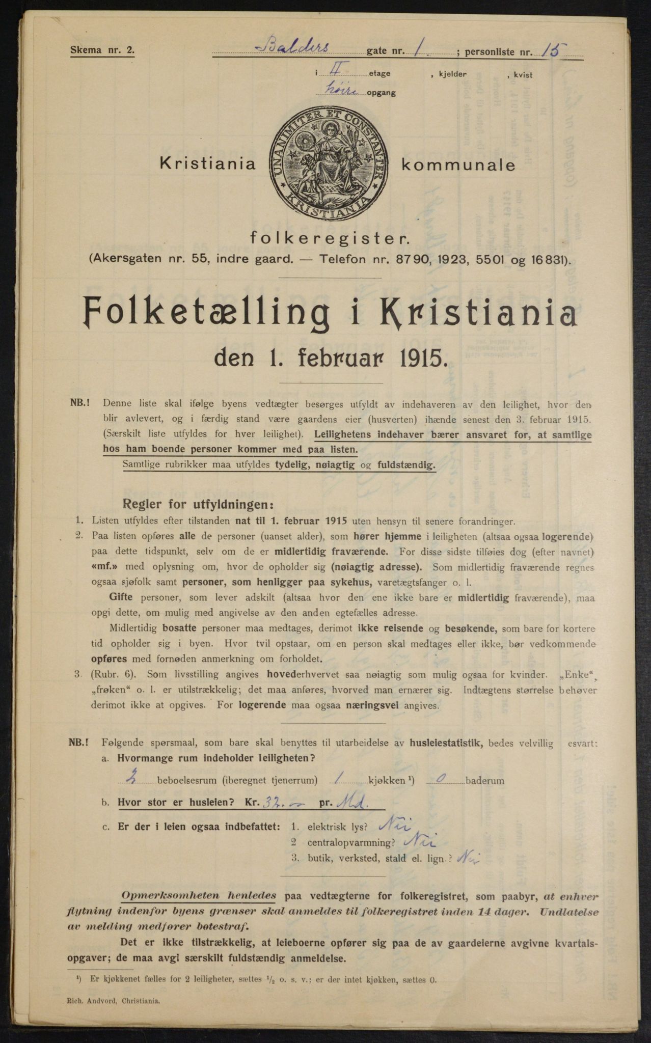 OBA, Municipal Census 1915 for Kristiania, 1915, p. 3113