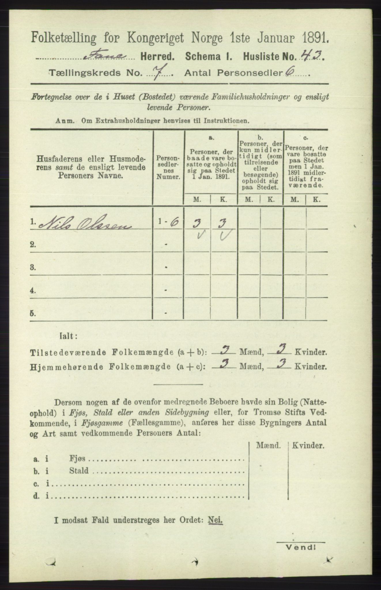 RA, 1891 census for 1249 Fana, 1891, p. 2957