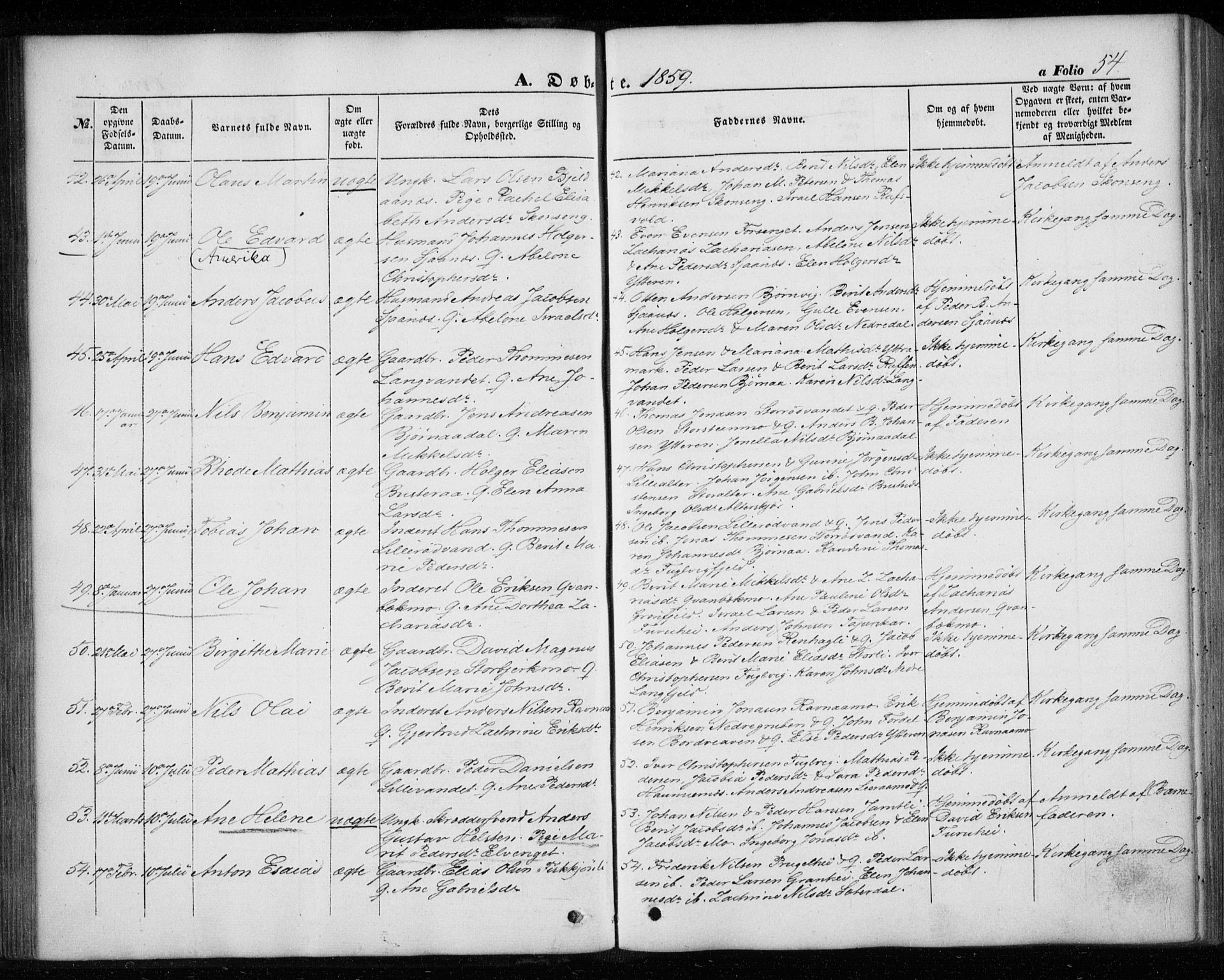 Ministerialprotokoller, klokkerbøker og fødselsregistre - Nordland, AV/SAT-A-1459/827/L0392: Parish register (official) no. 827A04, 1853-1866, p. 54