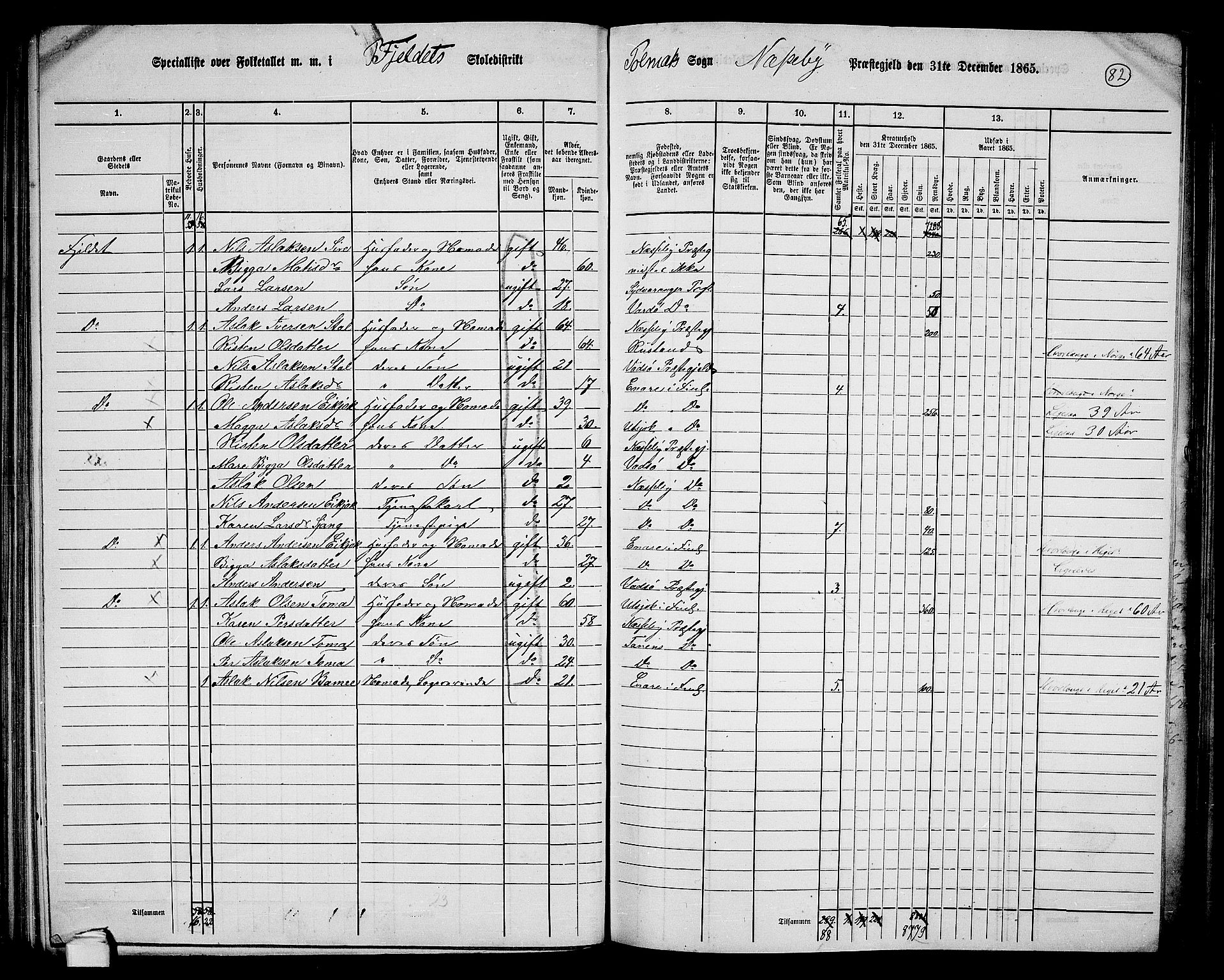 RA, 1865 census for Nesseby, 1865, p. 61