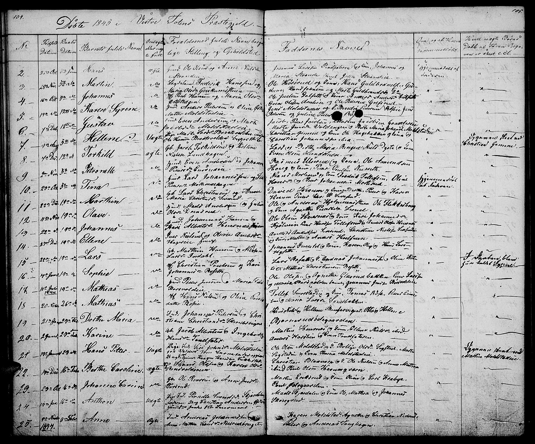 Vestre Toten prestekontor, AV/SAH-PREST-108/H/Ha/Hab/L0002: Parish register (copy) no. 2, 1836-1848, p. 104-105