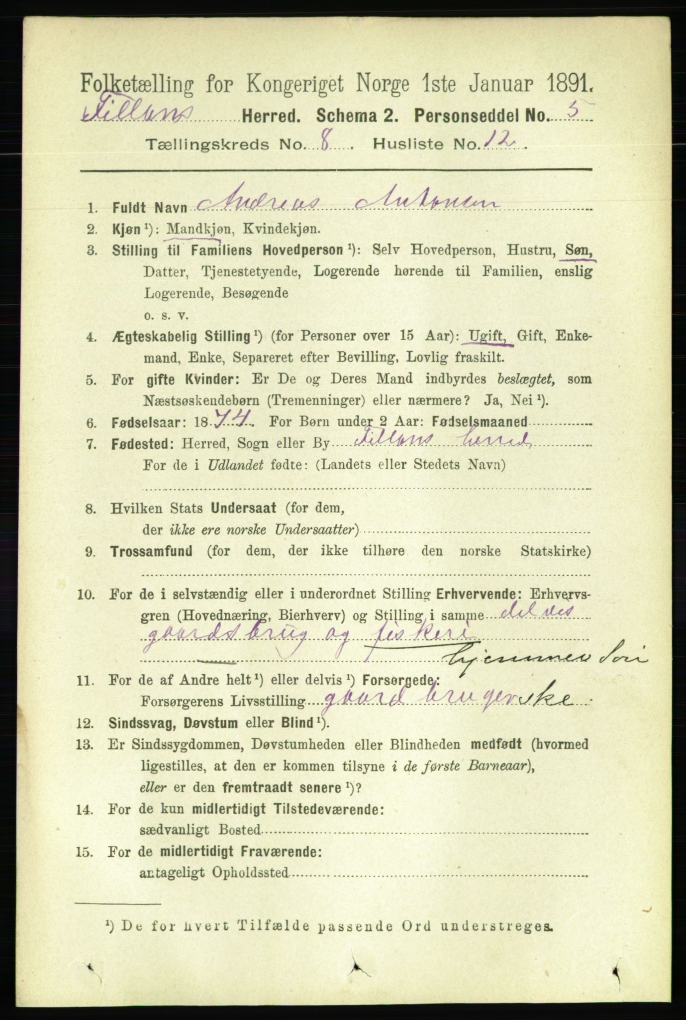 RA, 1891 census for 1616 Fillan, 1891, p. 1945