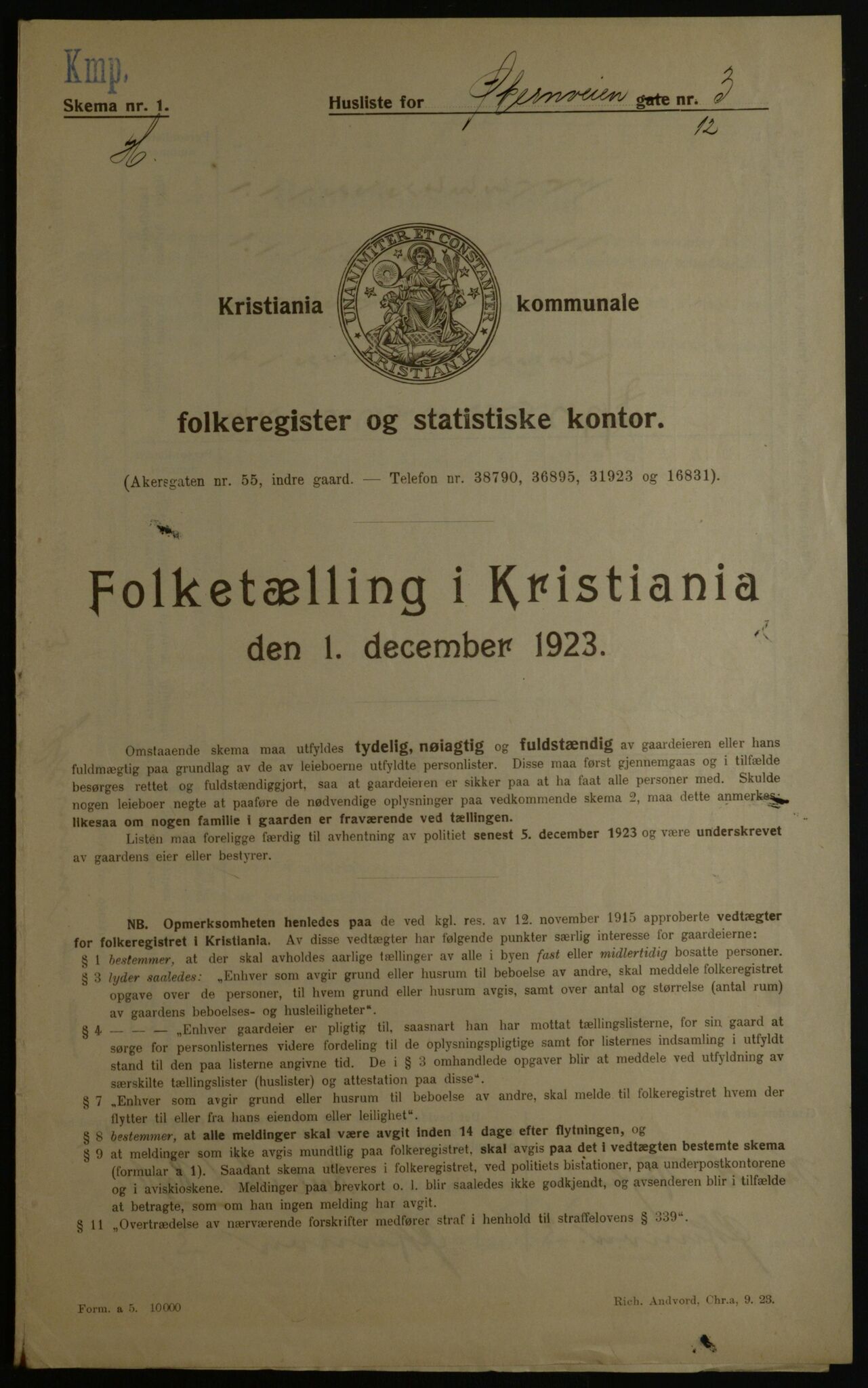 OBA, Municipal Census 1923 for Kristiania, 1923, p. 141958