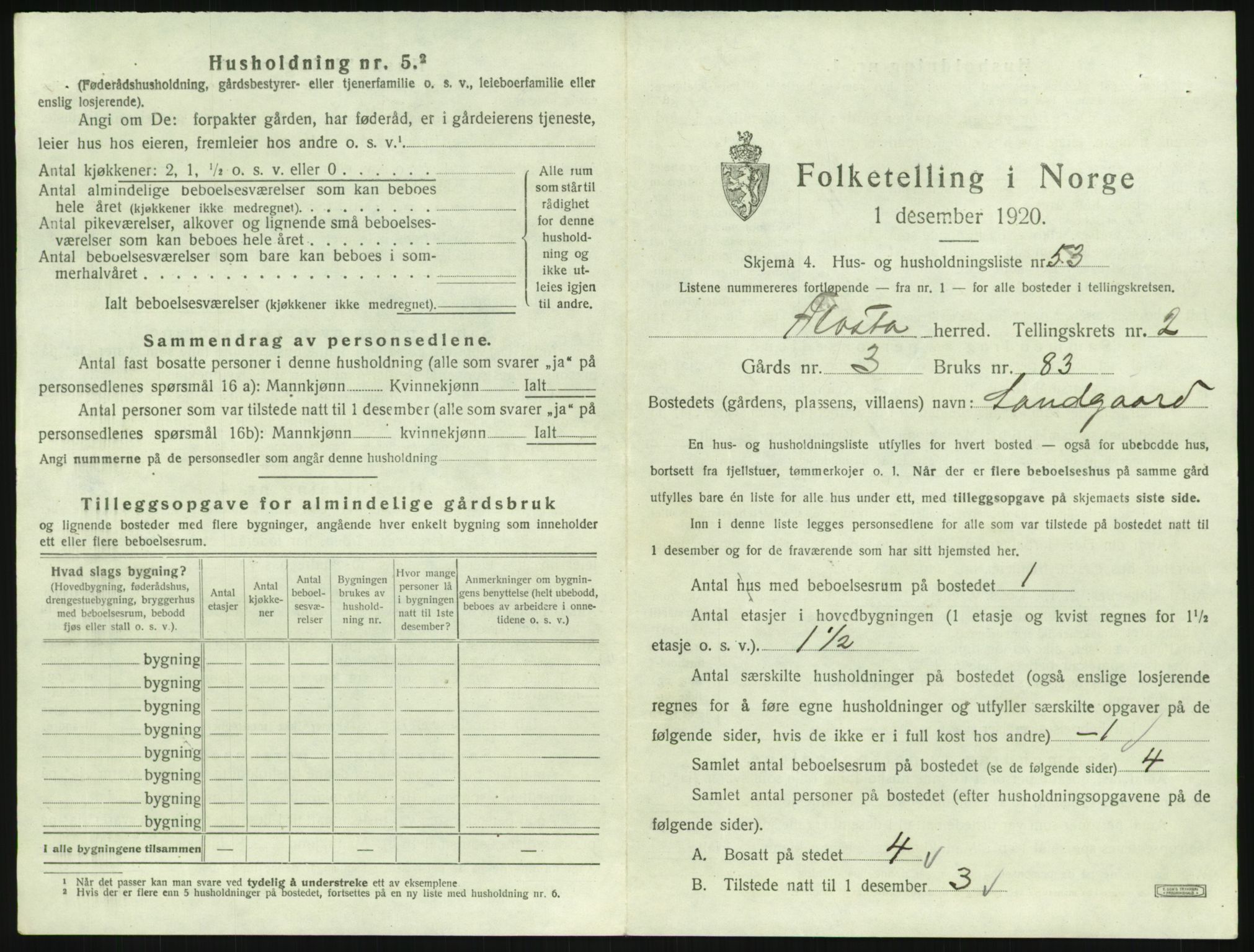 SAK, 1920 census for Flosta, 1920, p. 214