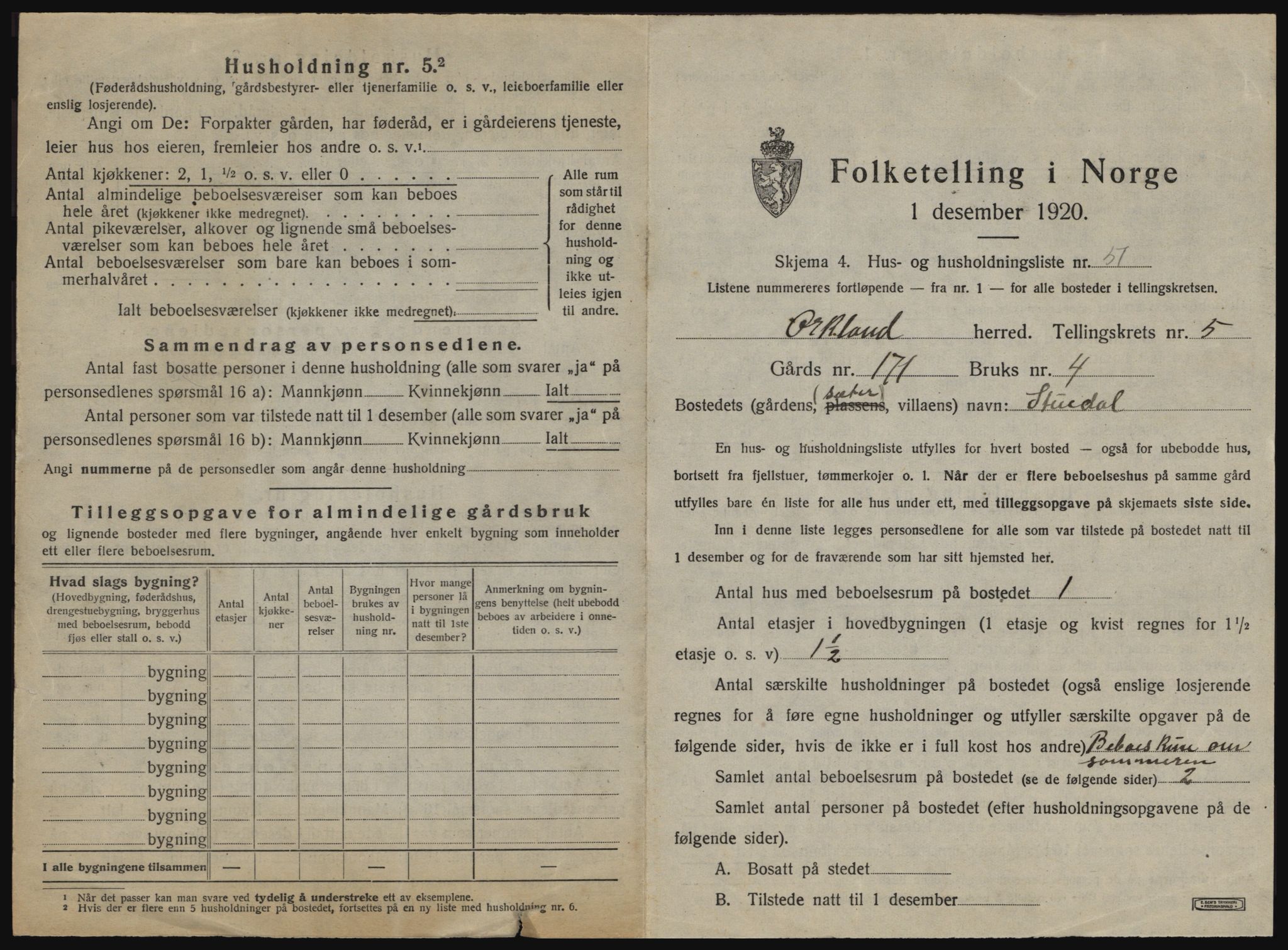 SAT, 1920 census for Orkland, 1920, p. 744