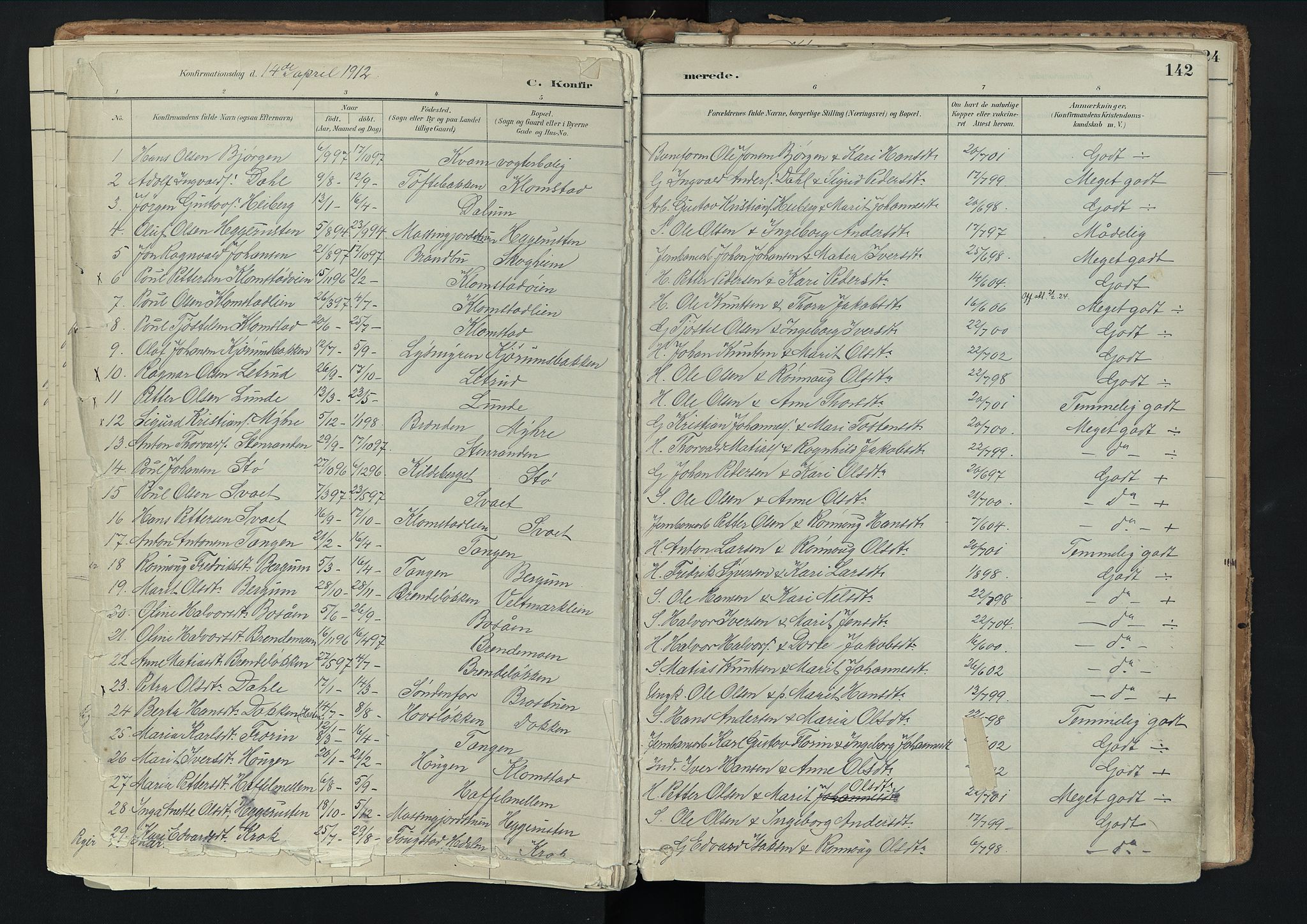 Nord-Fron prestekontor, SAH/PREST-080/H/Ha/Haa/L0003: Parish register (official) no. 3, 1884-1914, p. 142