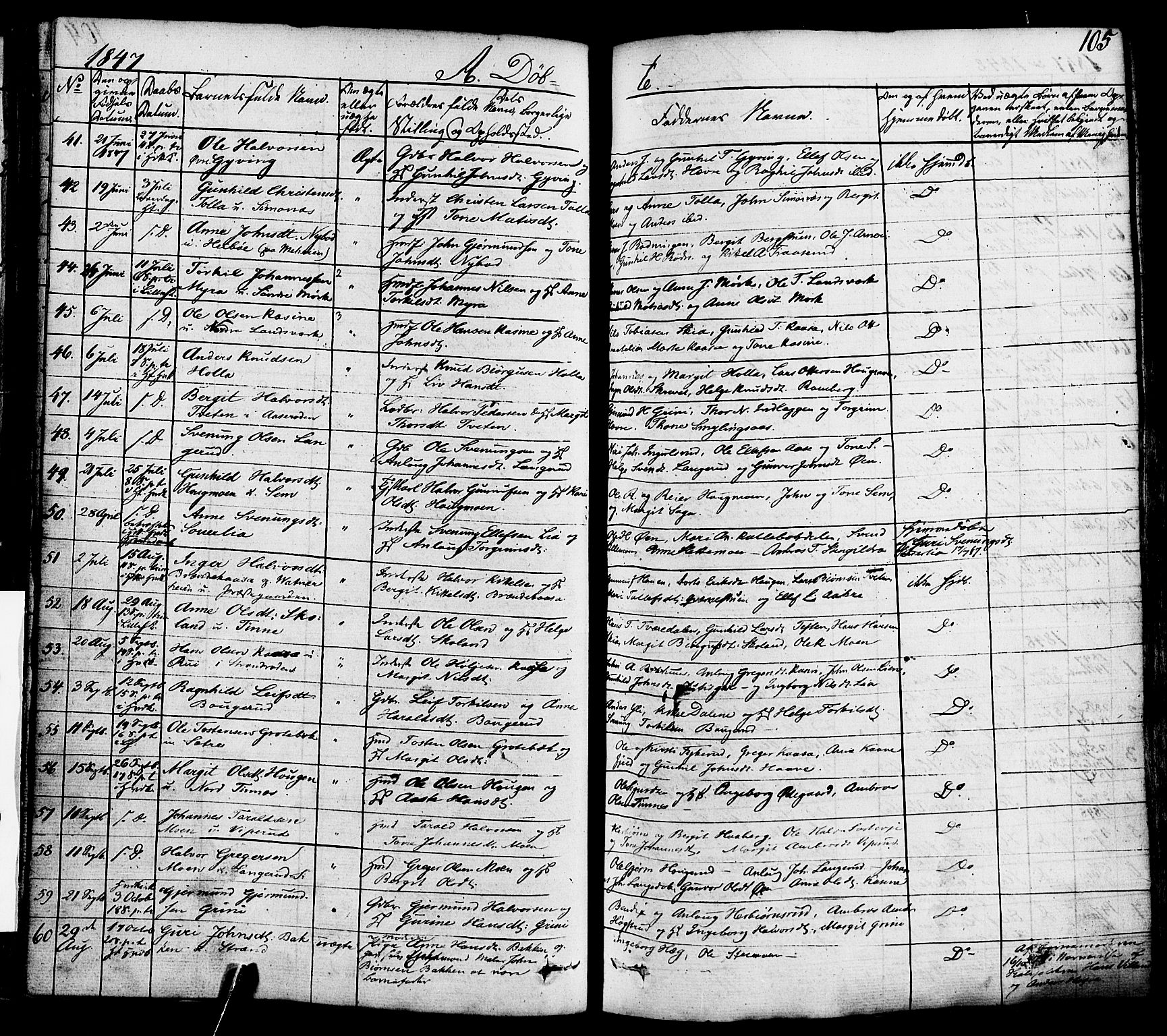 Heddal kirkebøker, AV/SAKO-A-268/F/Fa/L0006: Parish register (official) no. I 6, 1837-1854, p. 105