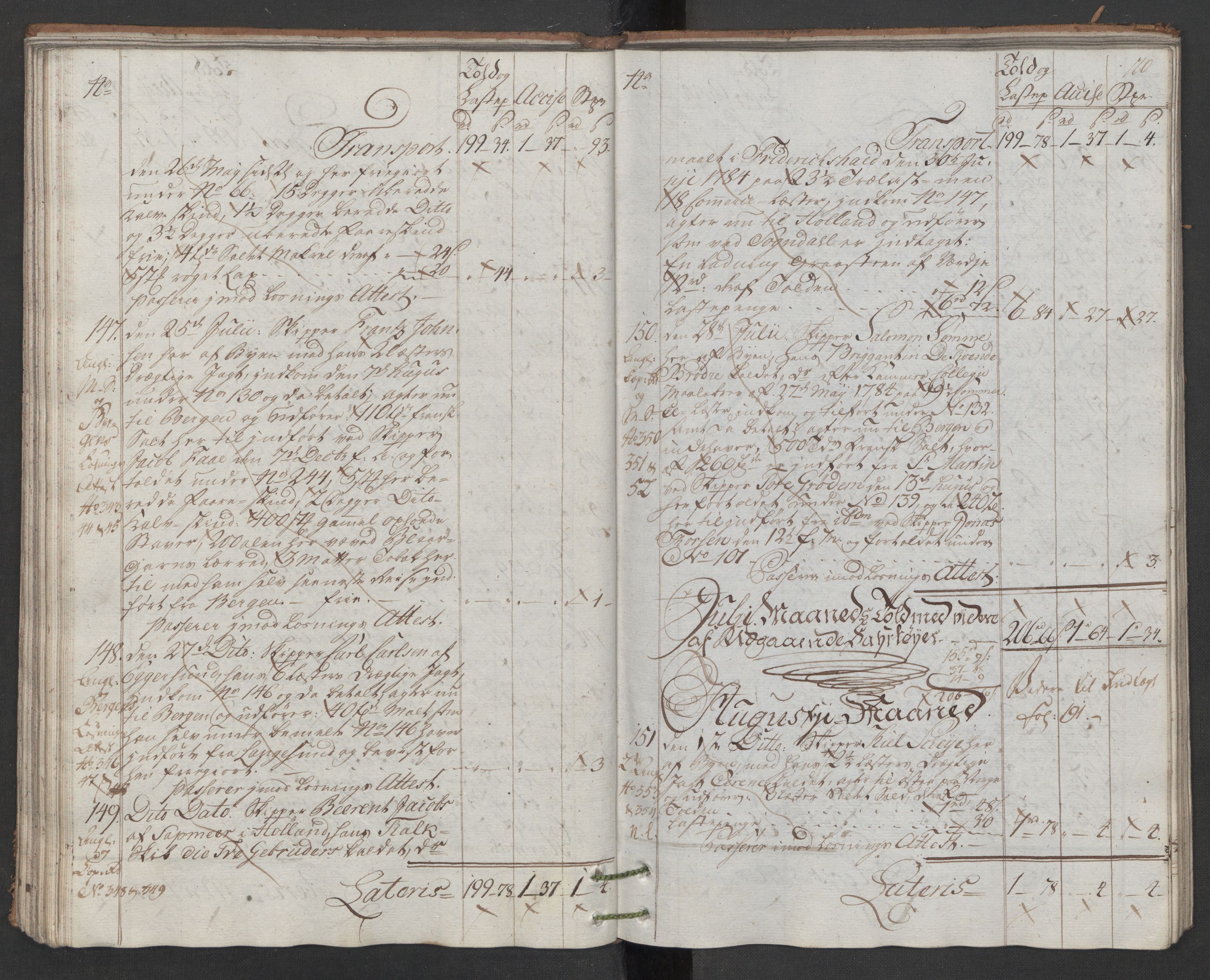 Generaltollkammeret, tollregnskaper, AV/RA-EA-5490/R22/L0048/0001: Tollregnskaper Stavanger / Hovedtollbok, 1786, p. 109b-110a