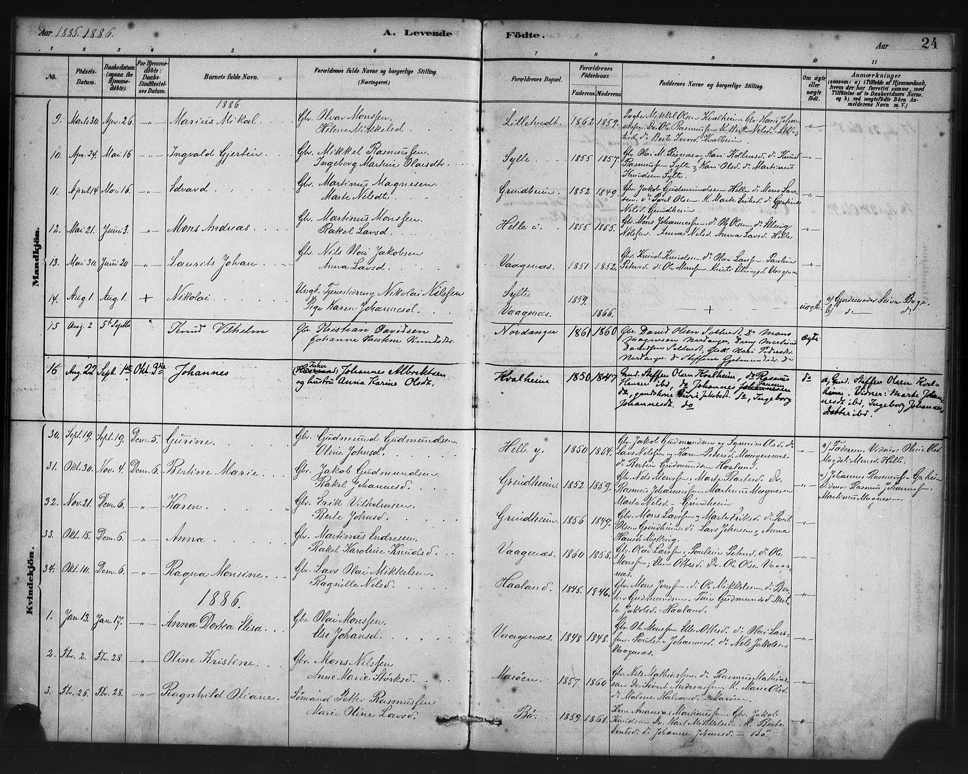Manger sokneprestembete, SAB/A-76801/H/Haa: Parish register (official) no. C 1, 1881-1890, p. 24