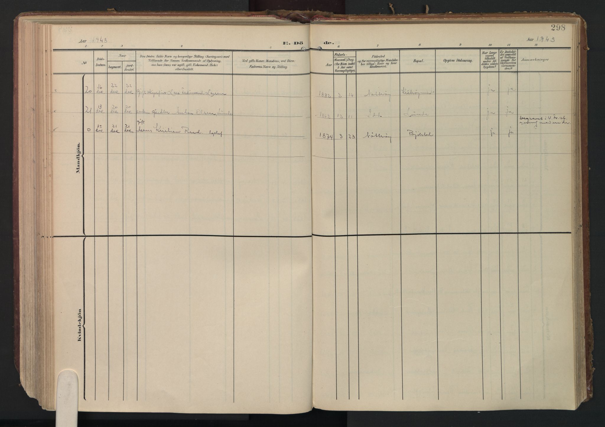 Kråkerøy prestekontor Kirkebøker, AV/SAO-A-10912/F/Fa/L0004: Parish register (official) no. 4, 1908-1965, p. 298