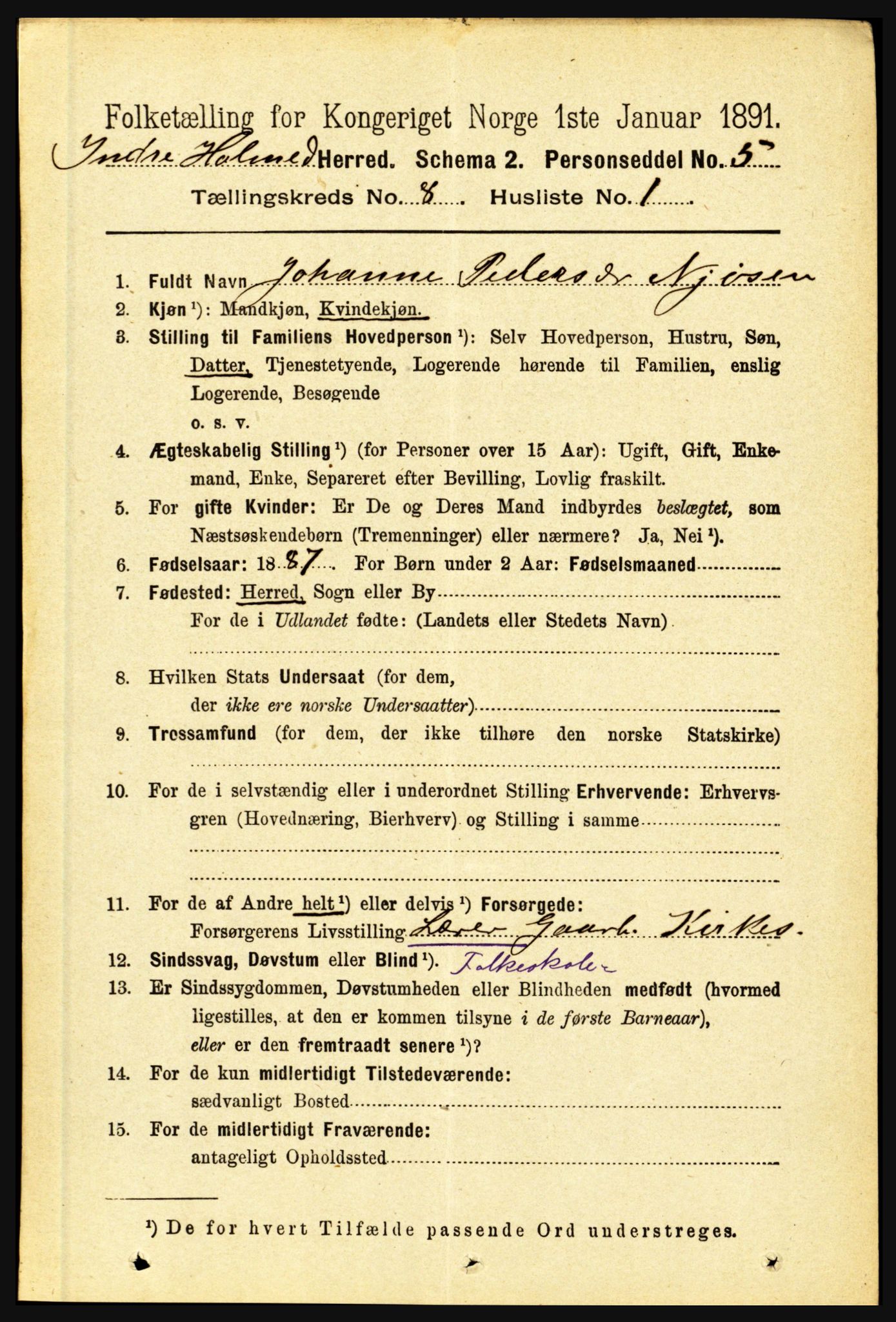 RA, 1891 census for 1430 Indre Holmedal, 1891, p. 3401