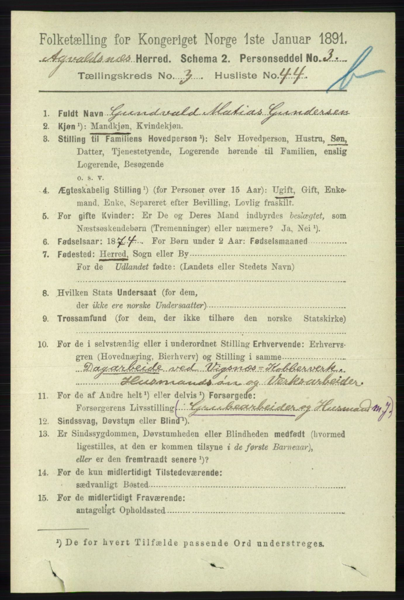 RA, 1891 census for 1147 Avaldsnes, 1891, p. 2779