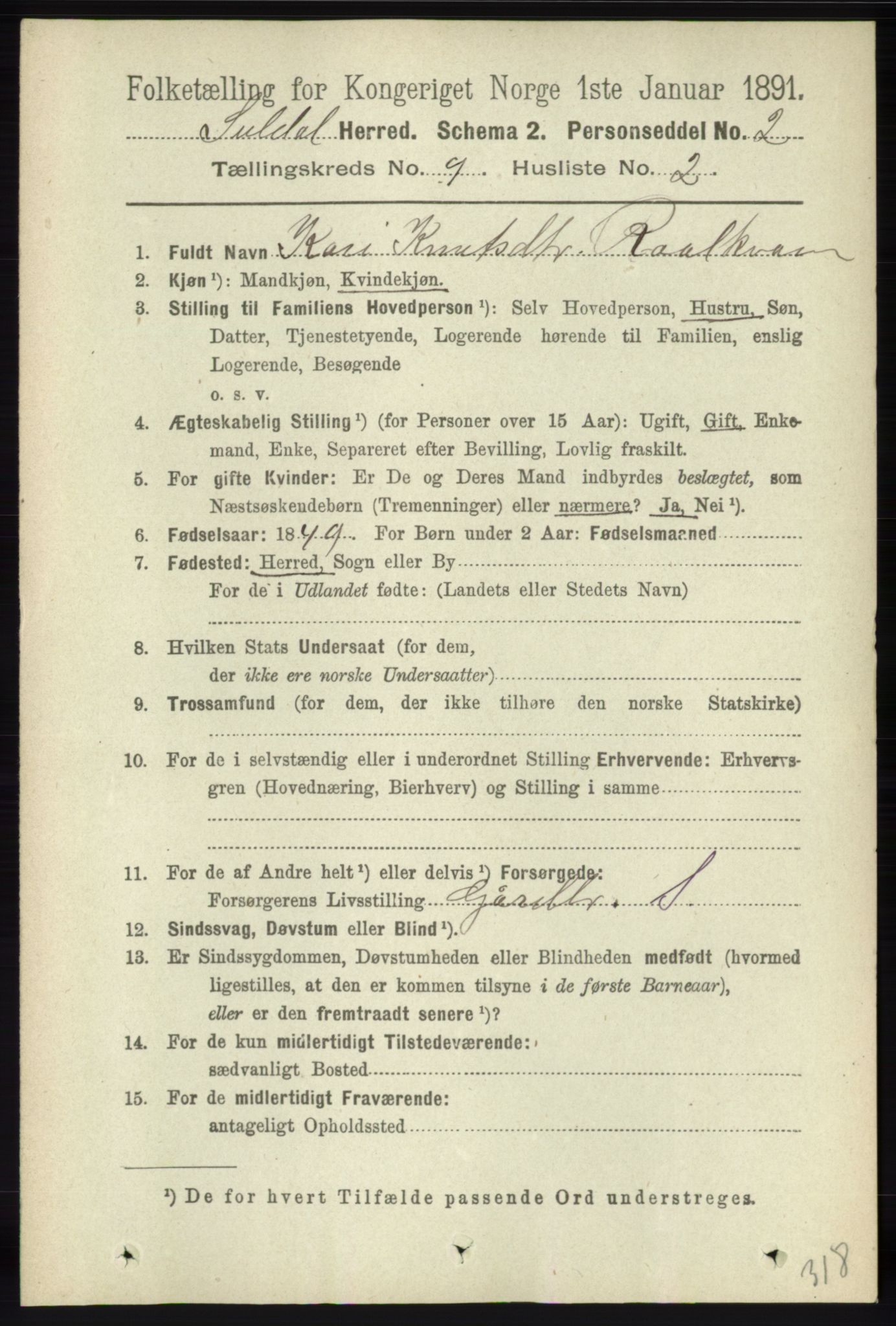 RA, 1891 census for 1134 Suldal, 1891, p. 2669