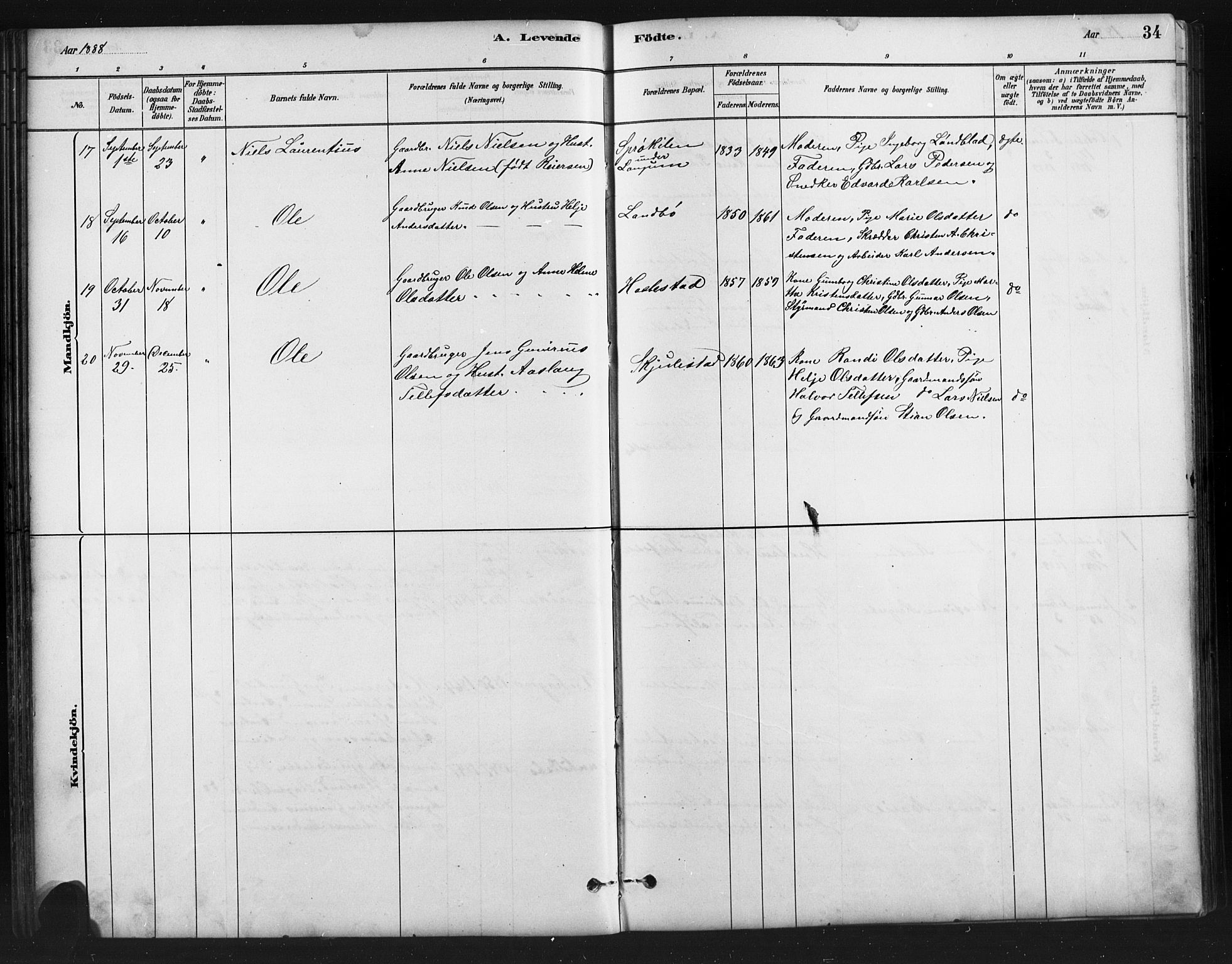 Austre Moland sokneprestkontor, AV/SAK-1111-0001/F/Fb/Fba/L0003: Parish register (copy) no. B 3, 1879-1914, p. 34