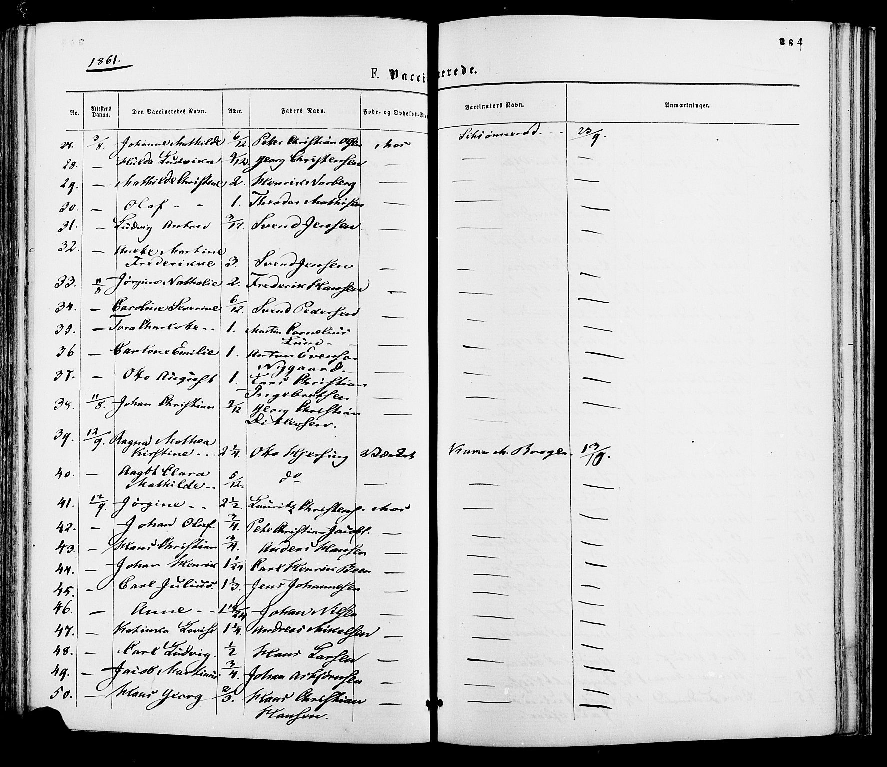 Moss prestekontor Kirkebøker, AV/SAO-A-2003/F/Fa/L0009: Parish register (official) no. I 9, 1861-1869, p. 284