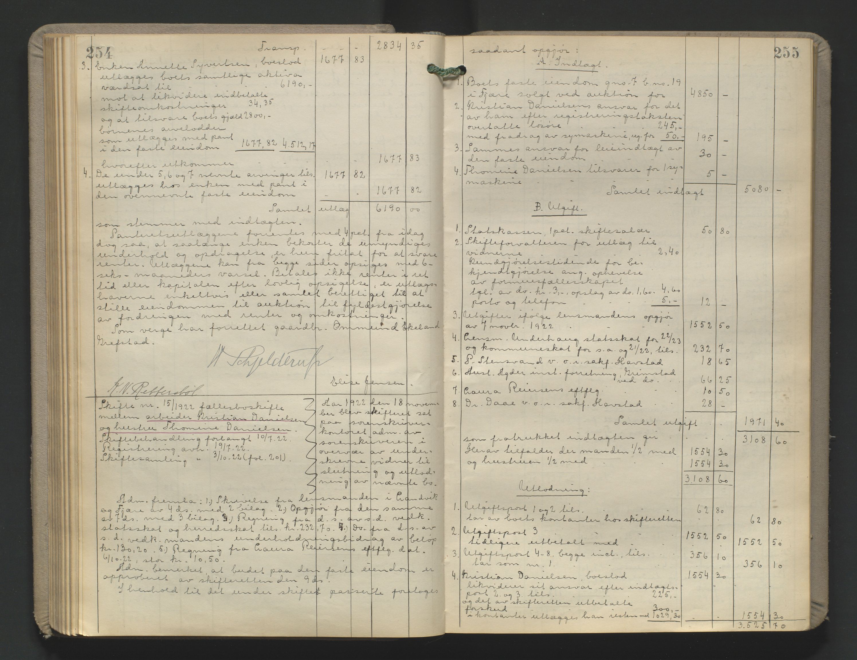 Vestre Nedenes/Sand sorenskriveri, AV/SAK-1221-0010/H/Hc/L0022: Skifteutlodningsprotokoll nr. 9, 1919-1932, p. 254-255