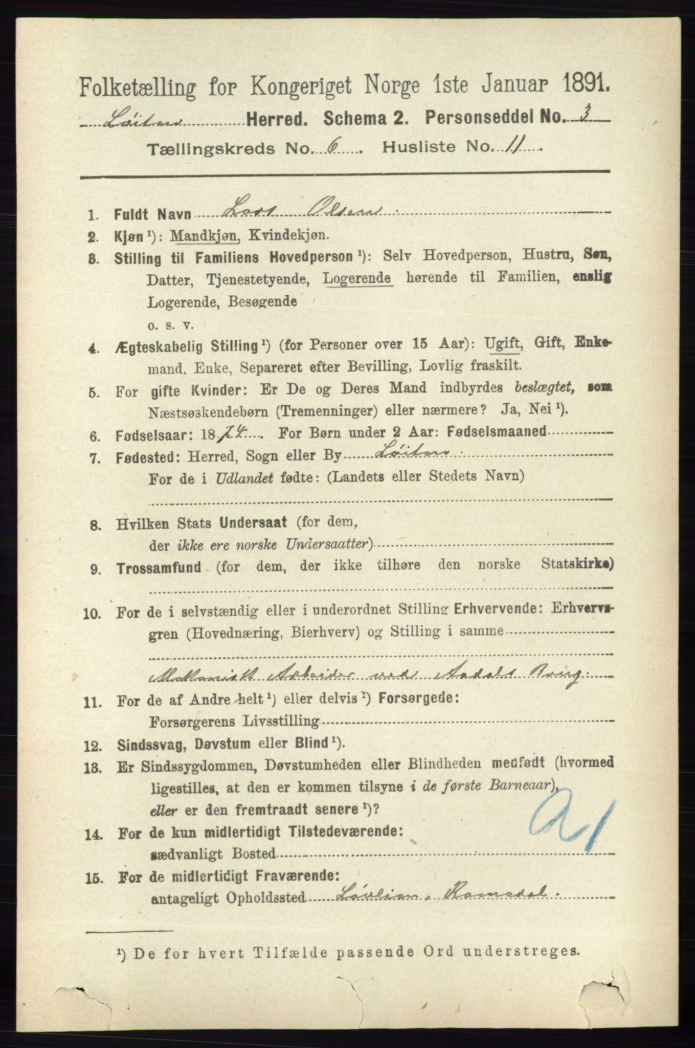 RA, 1891 census for 0415 Løten, 1891, p. 4262