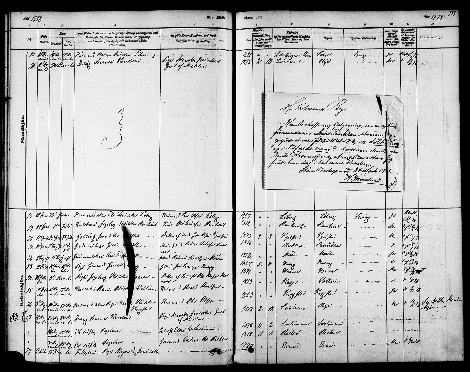 Ministerialprotokoller, klokkerbøker og fødselsregistre - Sør-Trøndelag, SAT/A-1456/692/L1105: Parish register (official) no. 692A05, 1878-1890, p. 133